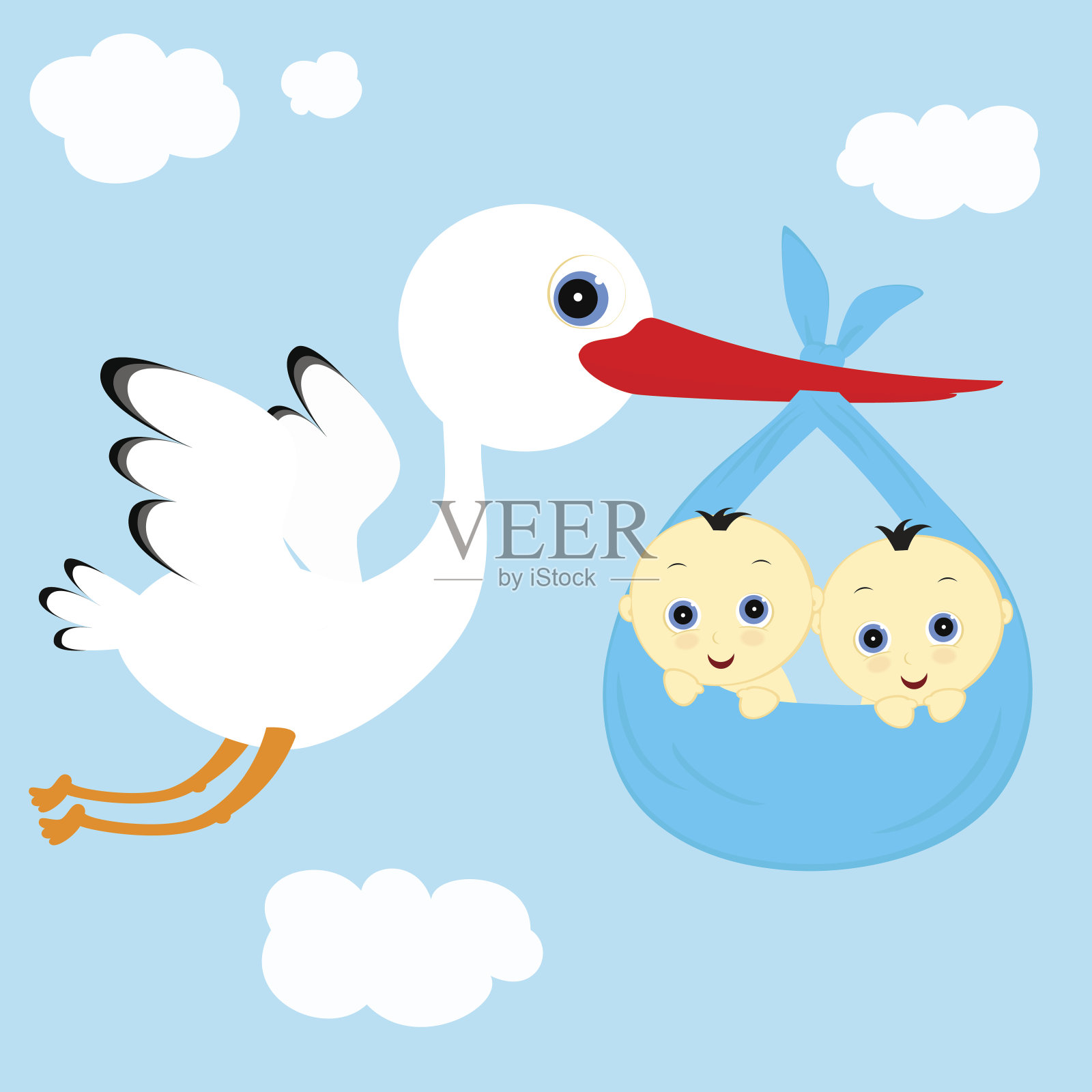 鹳和男孩插画图片素材