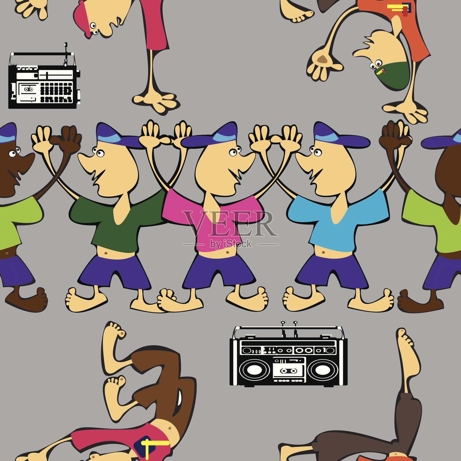 灰色背景上无缝跳舞的男孩插画图片素材