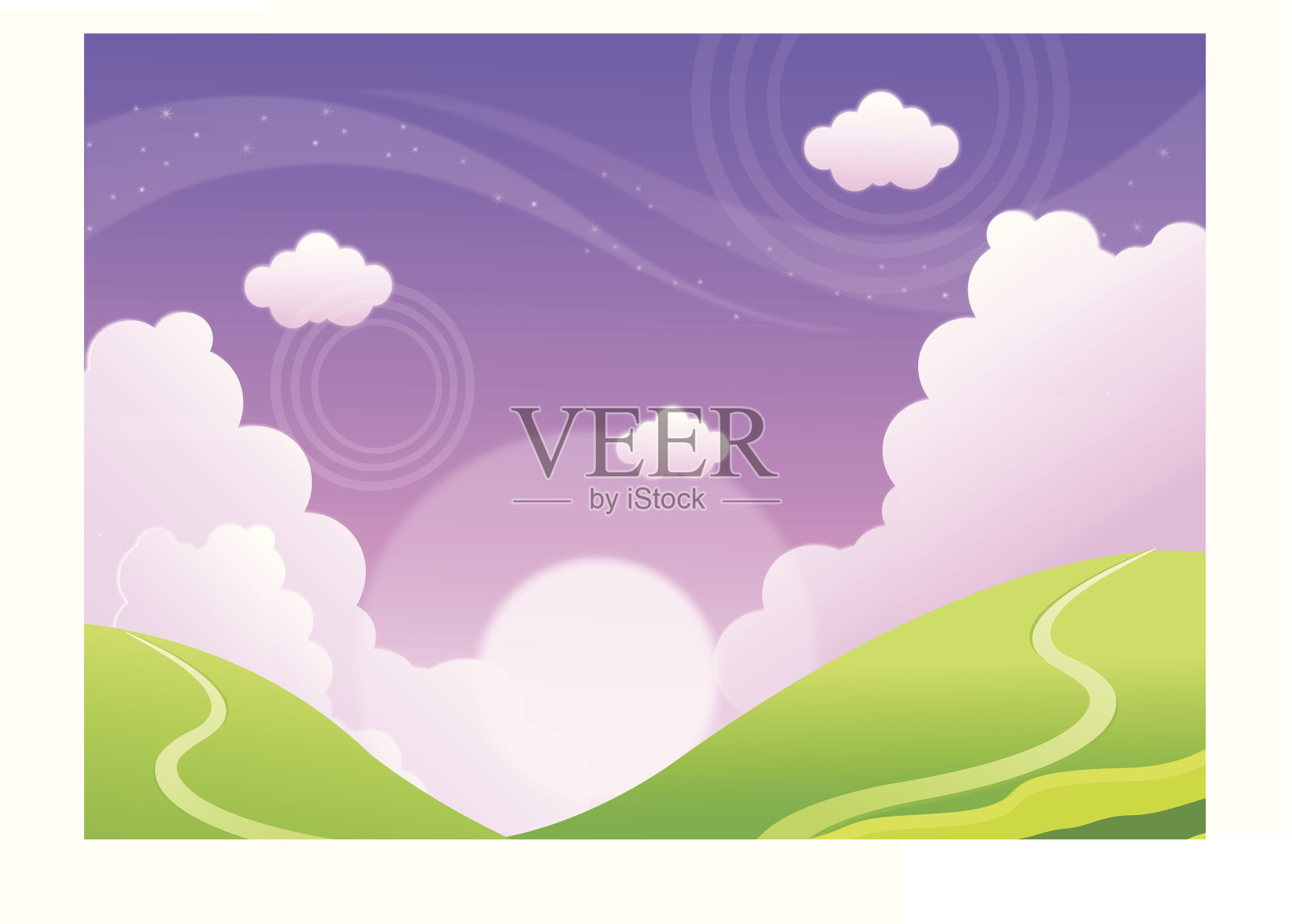 绿色的山，美丽的天空插画图片素材