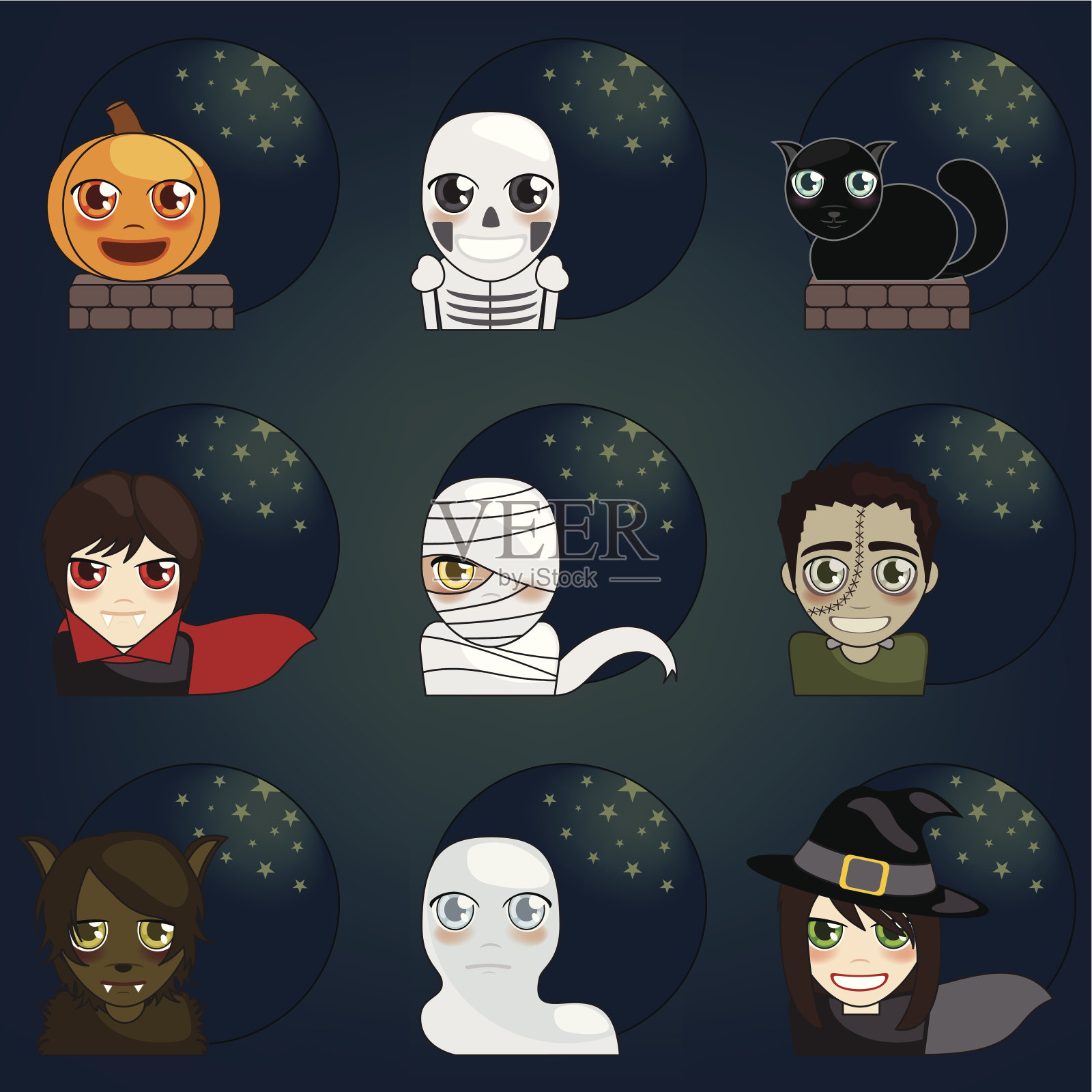 万圣节的脸部图标插画图片素材