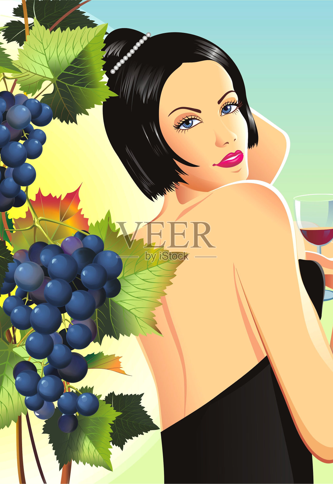 女人在酒庄插画图片素材