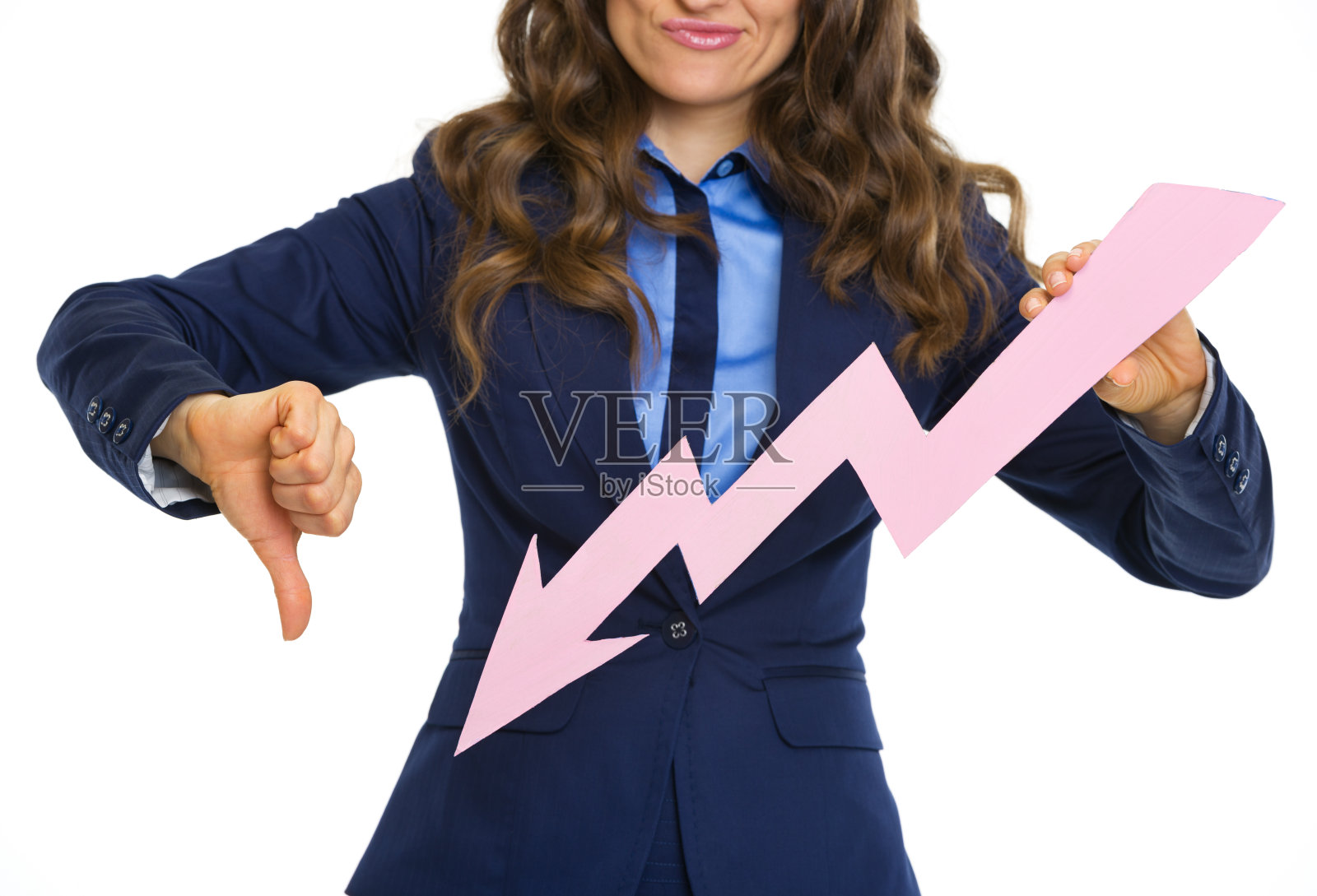 商业女性的特写显示图表箭头下降照片摄影图片