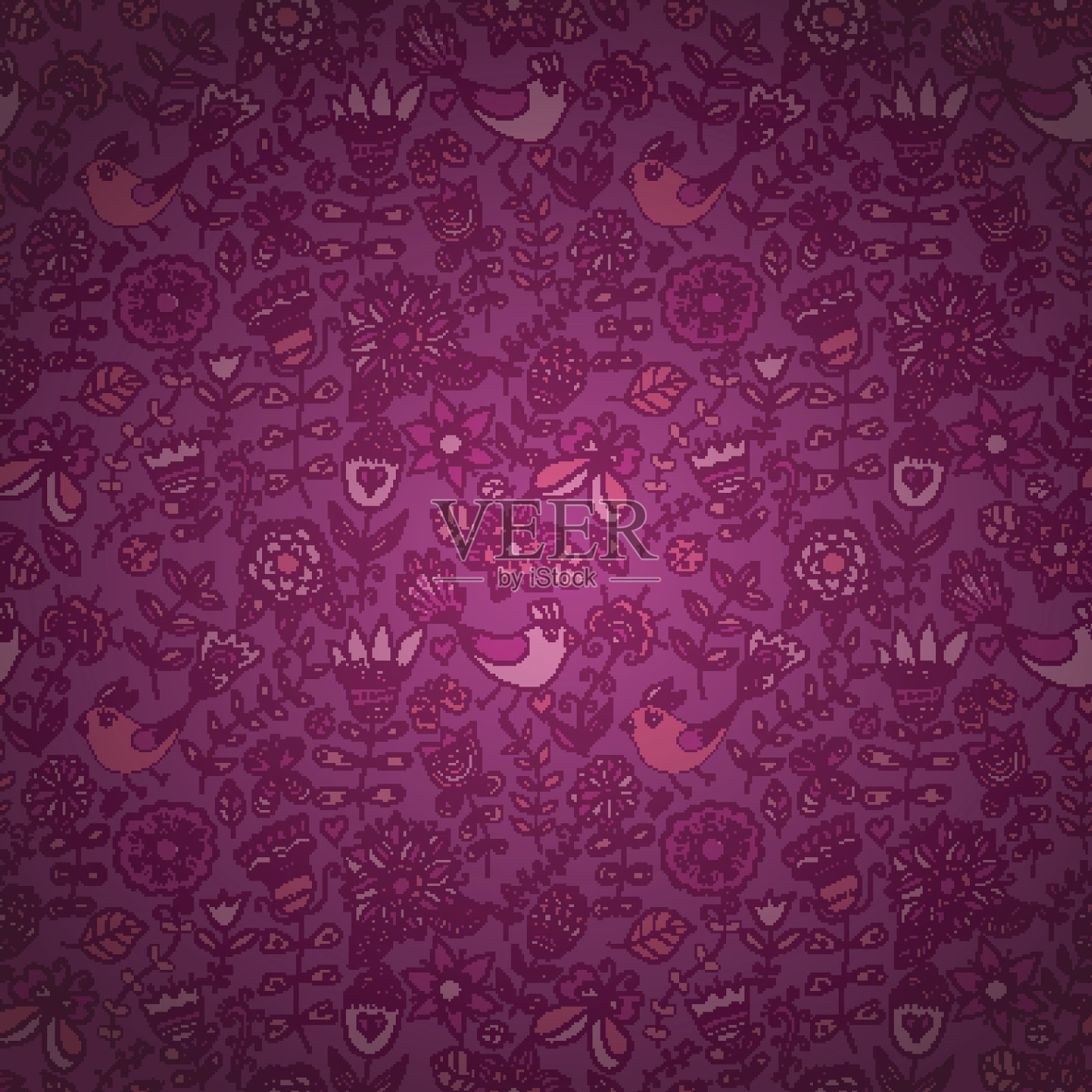 无缝纹理与花和鸟插画图片素材