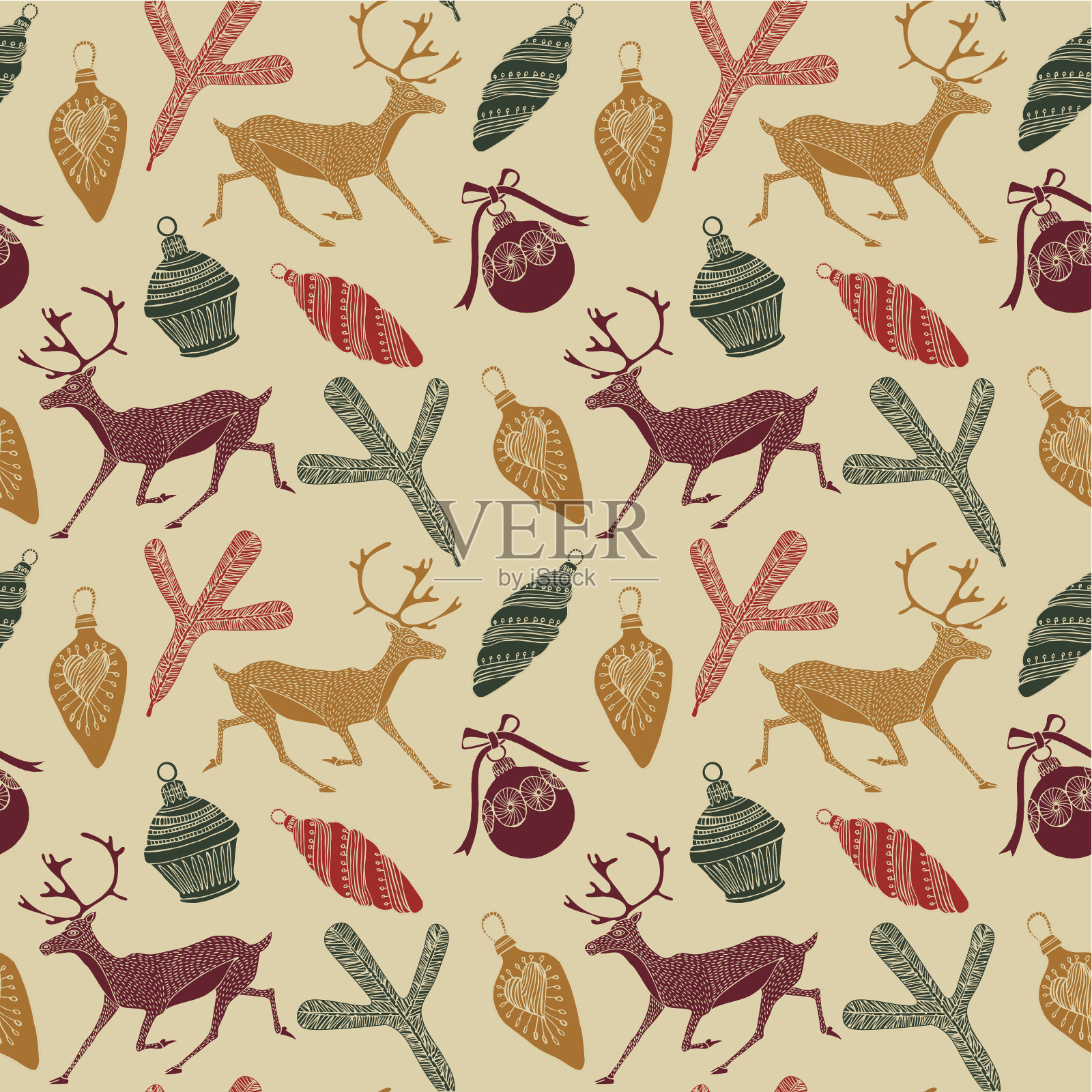 用圣诞树装饰的旧圣诞明信片。插画图片素材