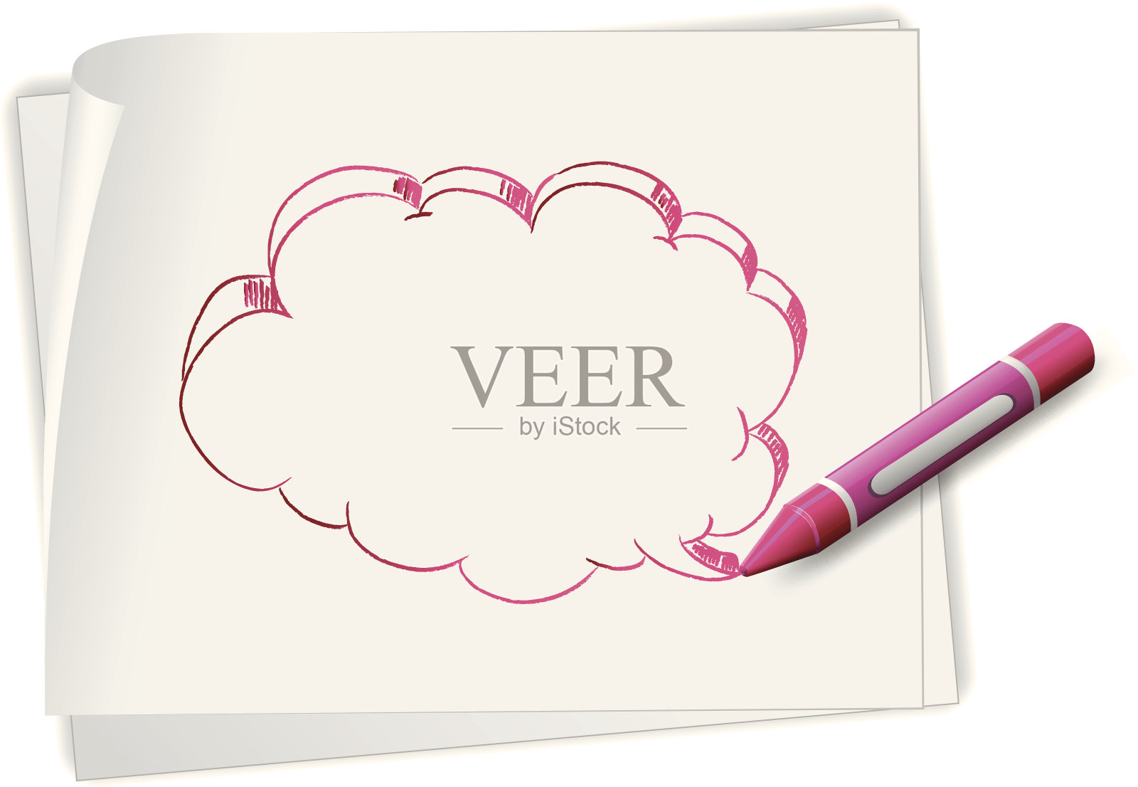 带有空白标注和蜡笔图像的纸插画图片素材