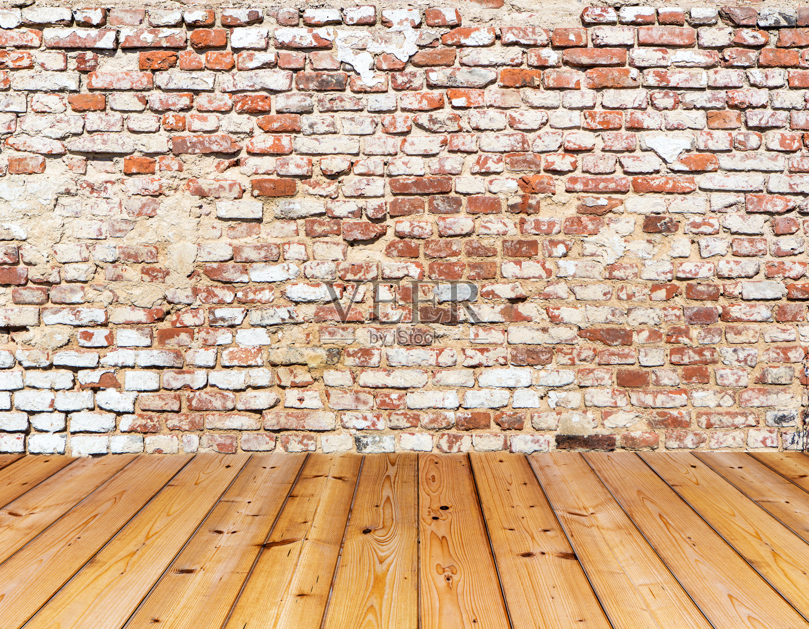 旧砖墙在木地板上照片摄影图片