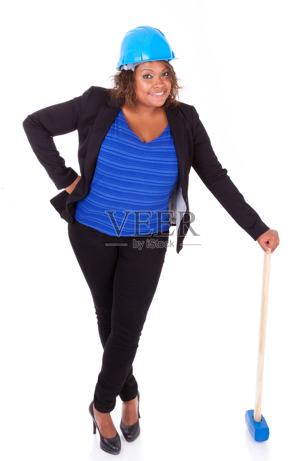 非裔美国妇女拿着爆破锤-黑人照片摄影图片