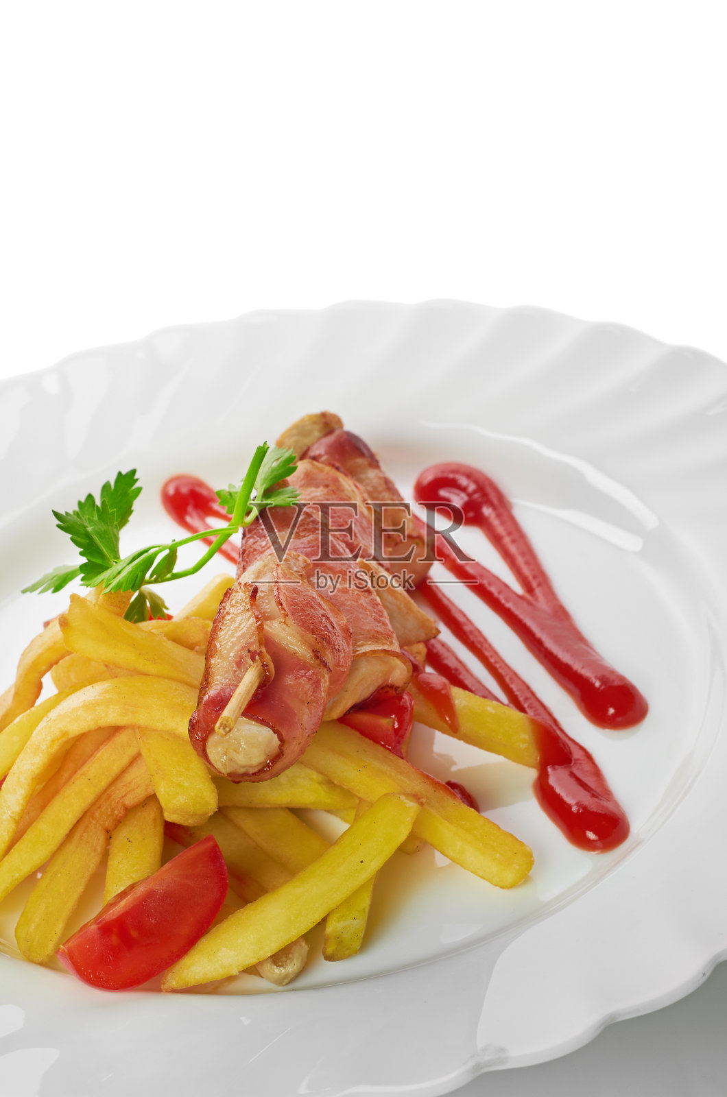 烤鸡和沙拉孤立在白色背景上照片摄影图片