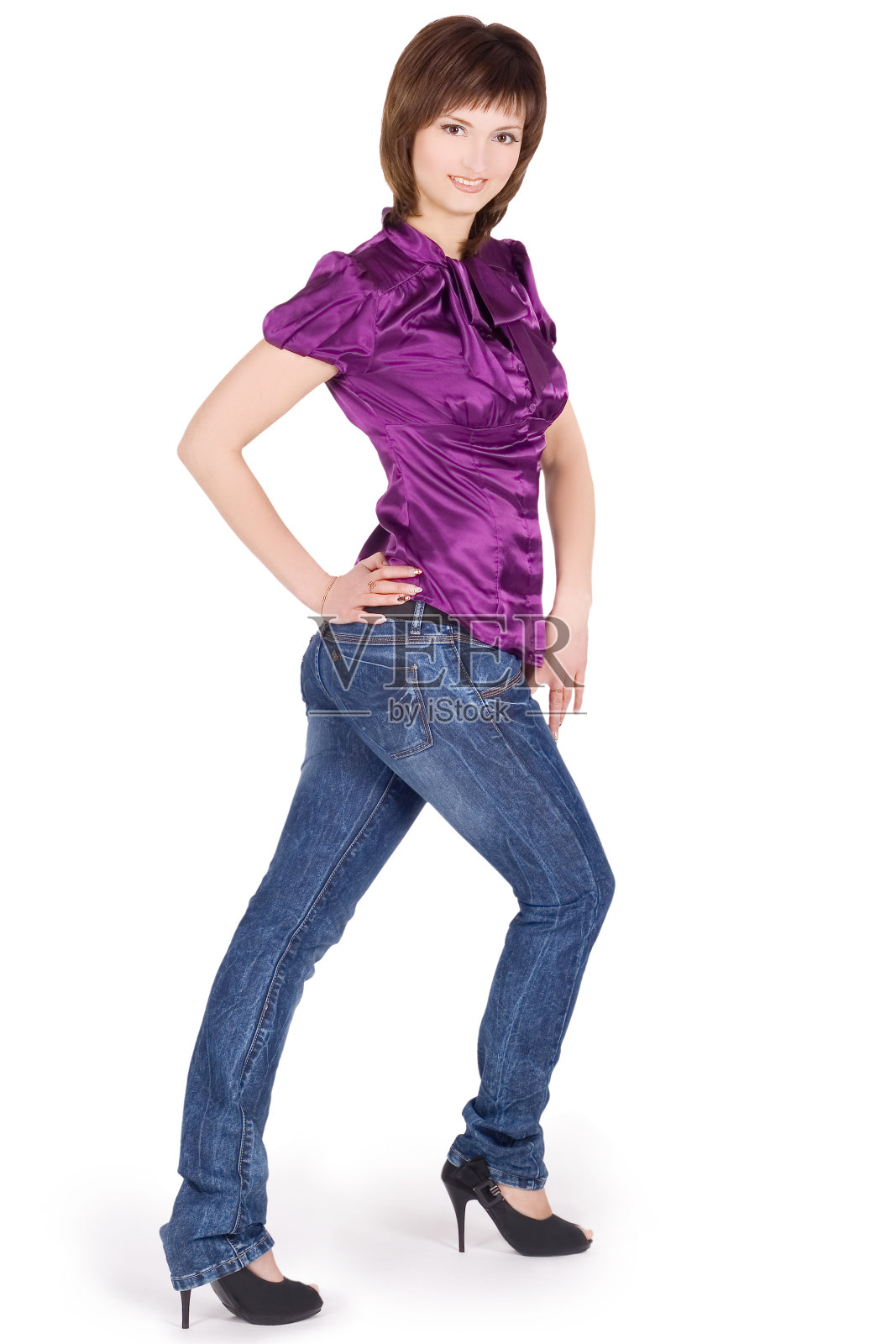 明亮的照片年轻的女士摆着白色的背景照片摄影图片