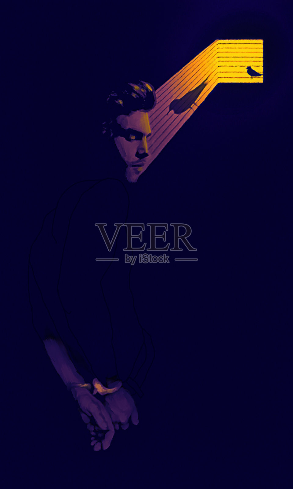 蓝色的囚犯插画图片素材