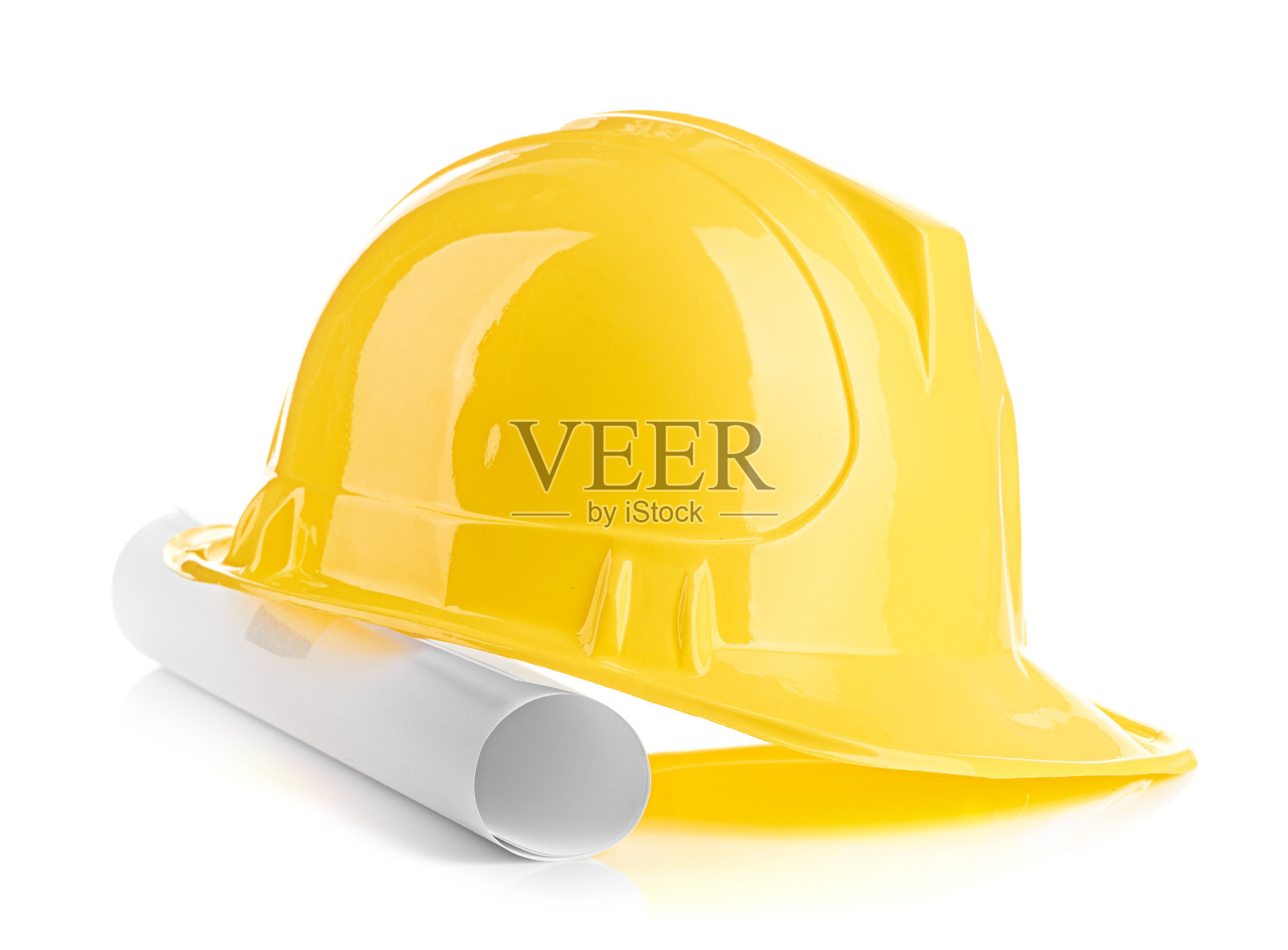 黄色头盔和卷筒纸照片摄影图片