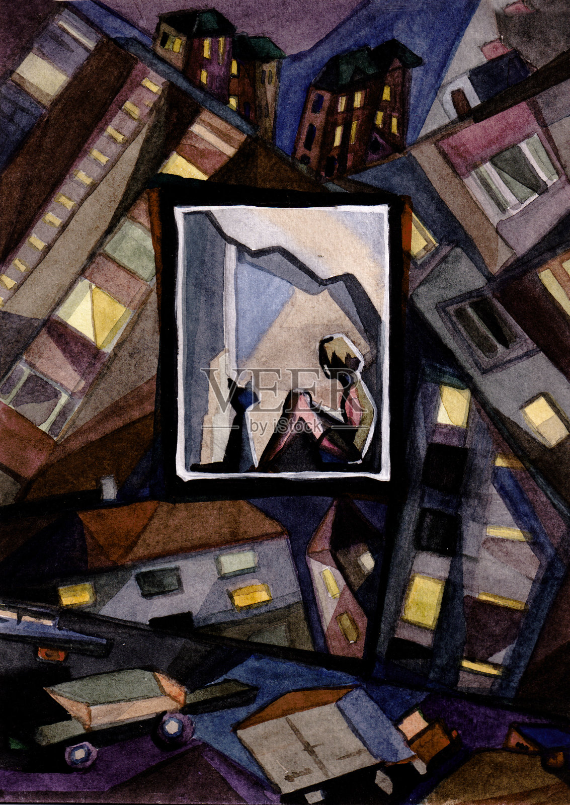 女孩和猫插画图片素材