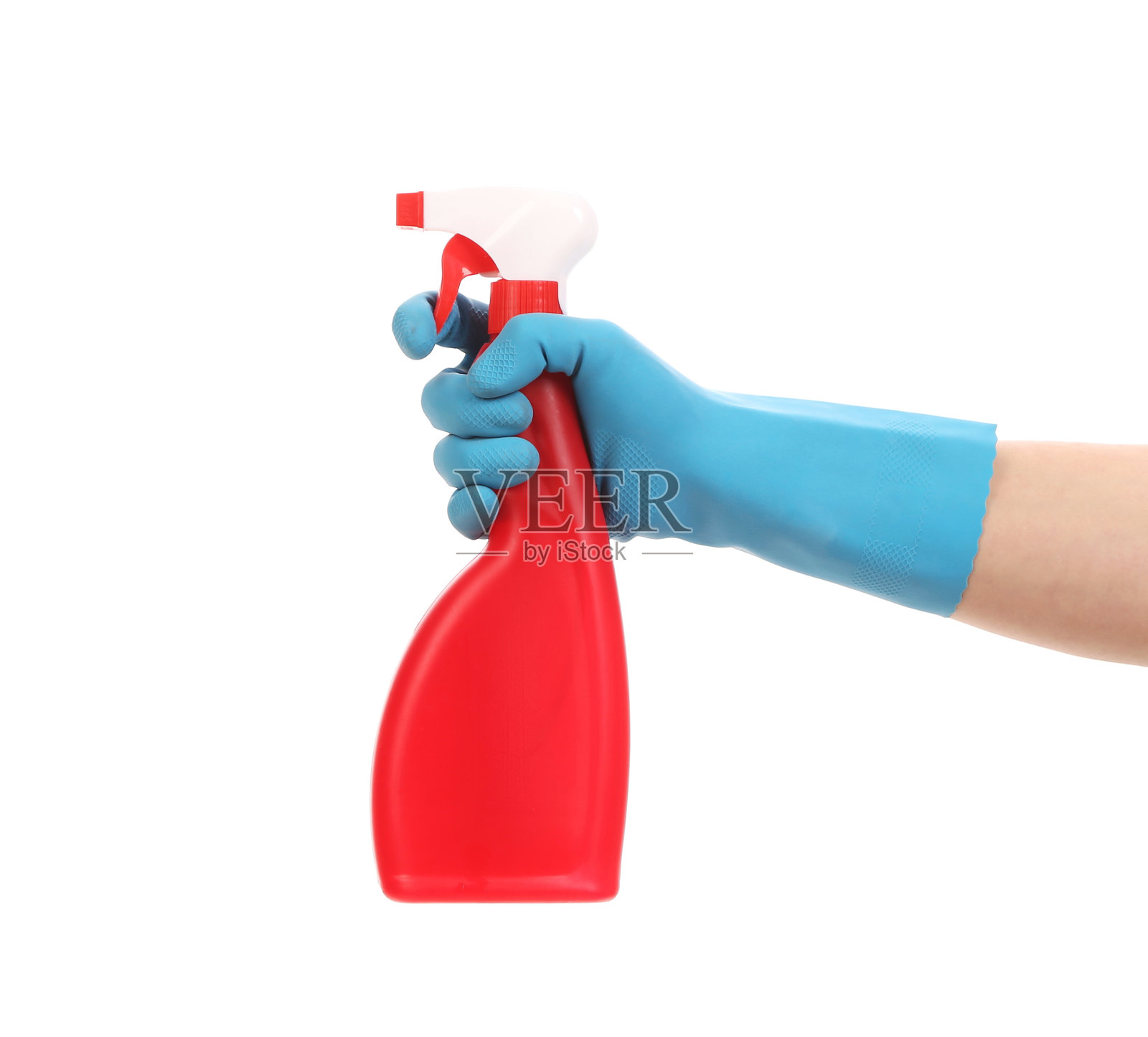 用手套握住喷瓶。照片摄影图片