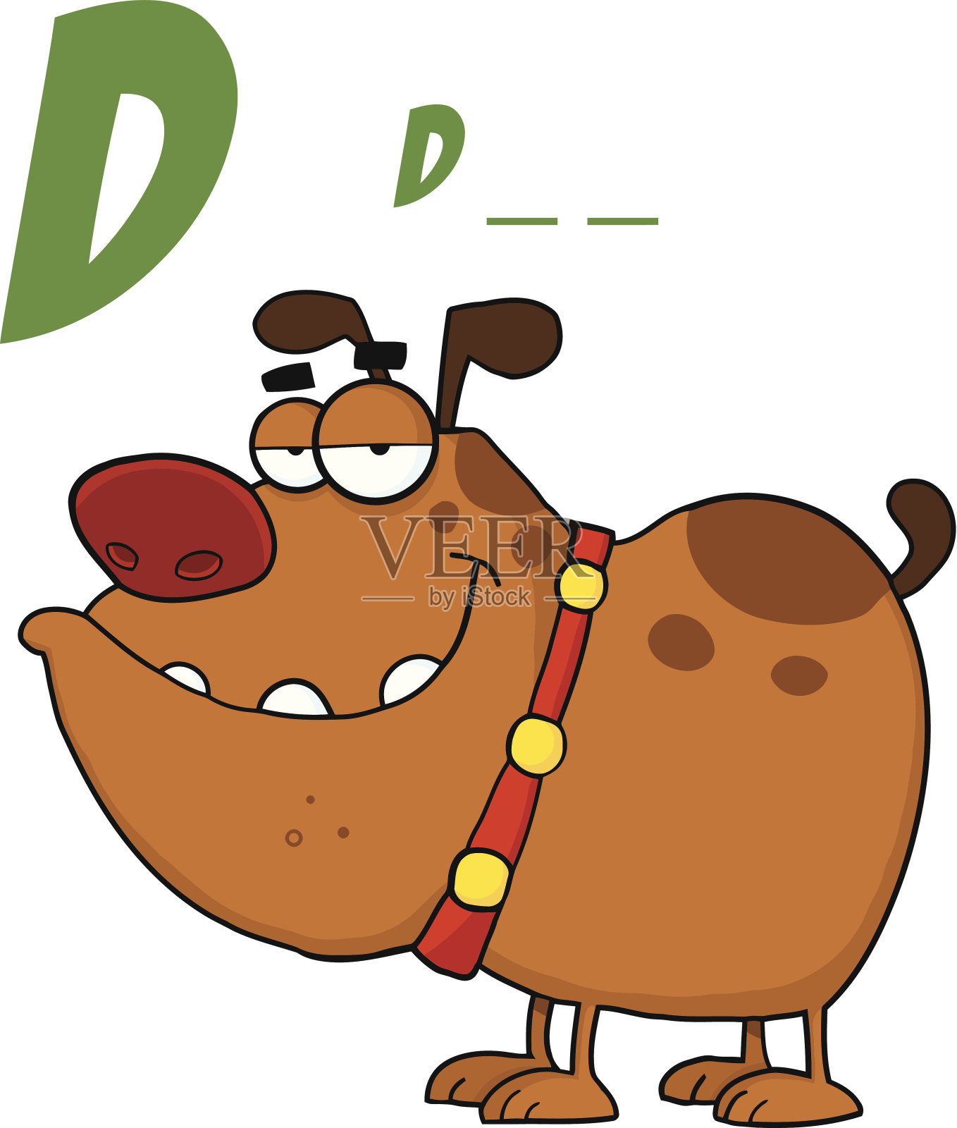 狗卡通人物与拼写文本插画图片素材