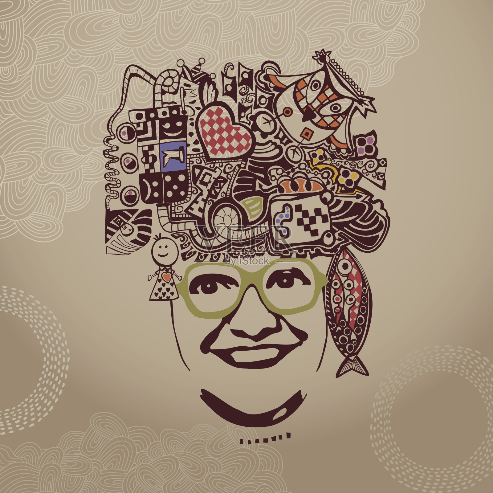 戴眼镜的抽象微笑女人插画图片素材