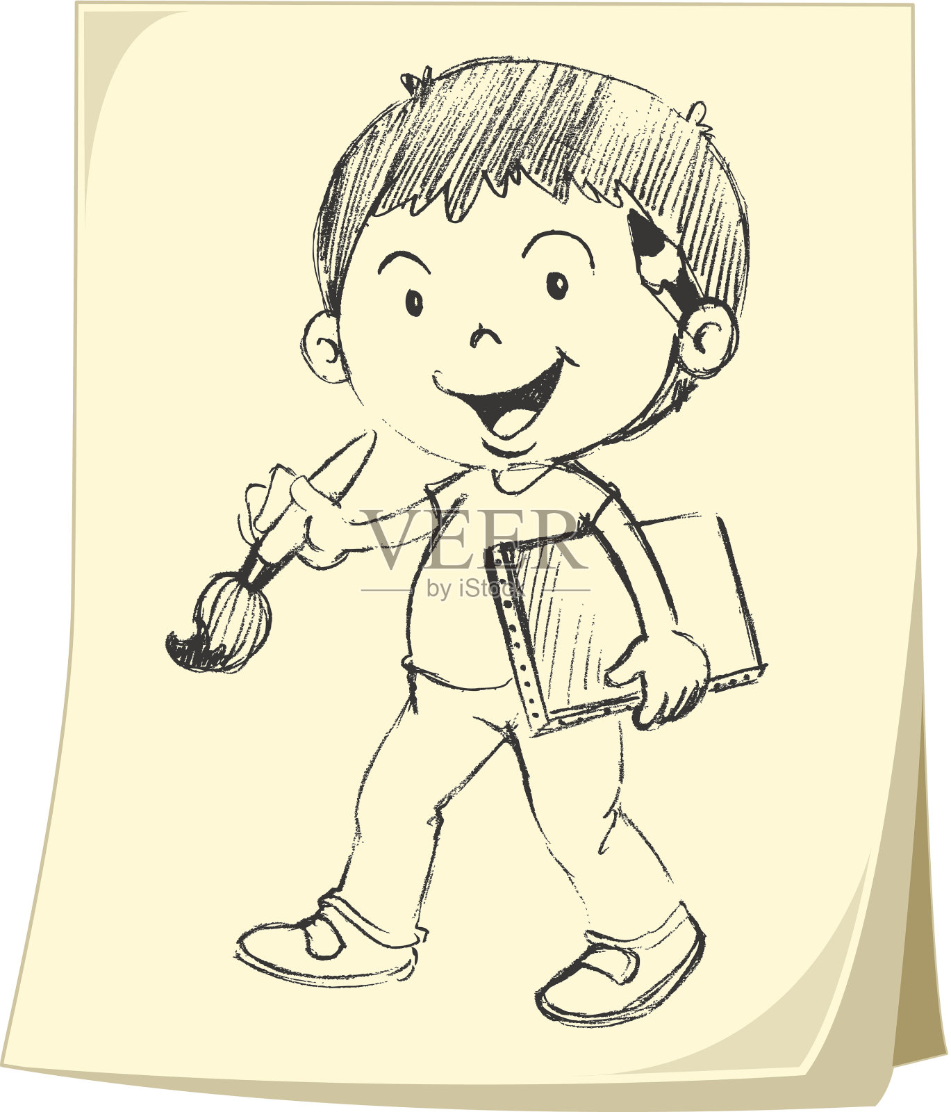 黄纸上的男孩插画图片素材