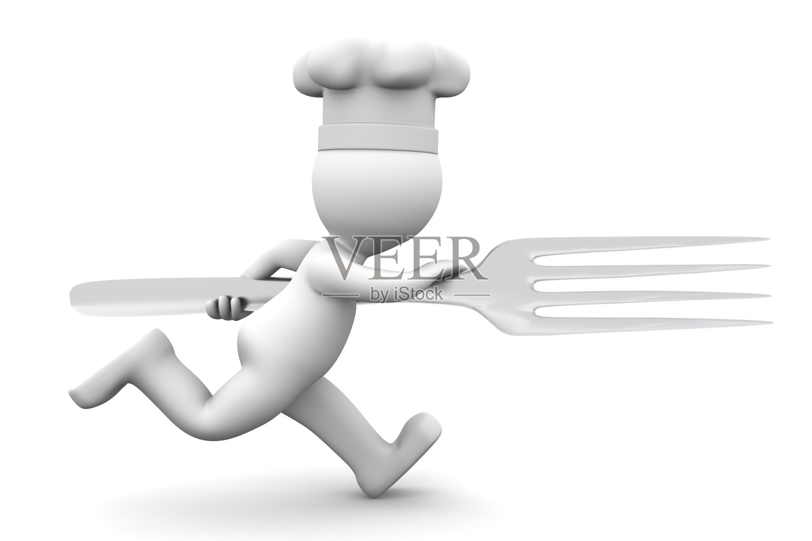厨师拿着叉子跑照片摄影图片