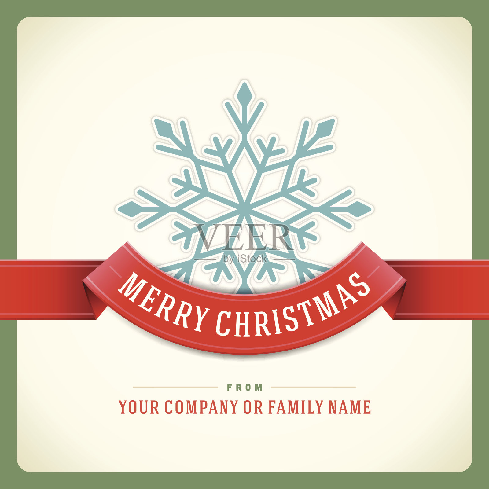 圣诞快乐，明信片彩带和雪花背景设计模板素材