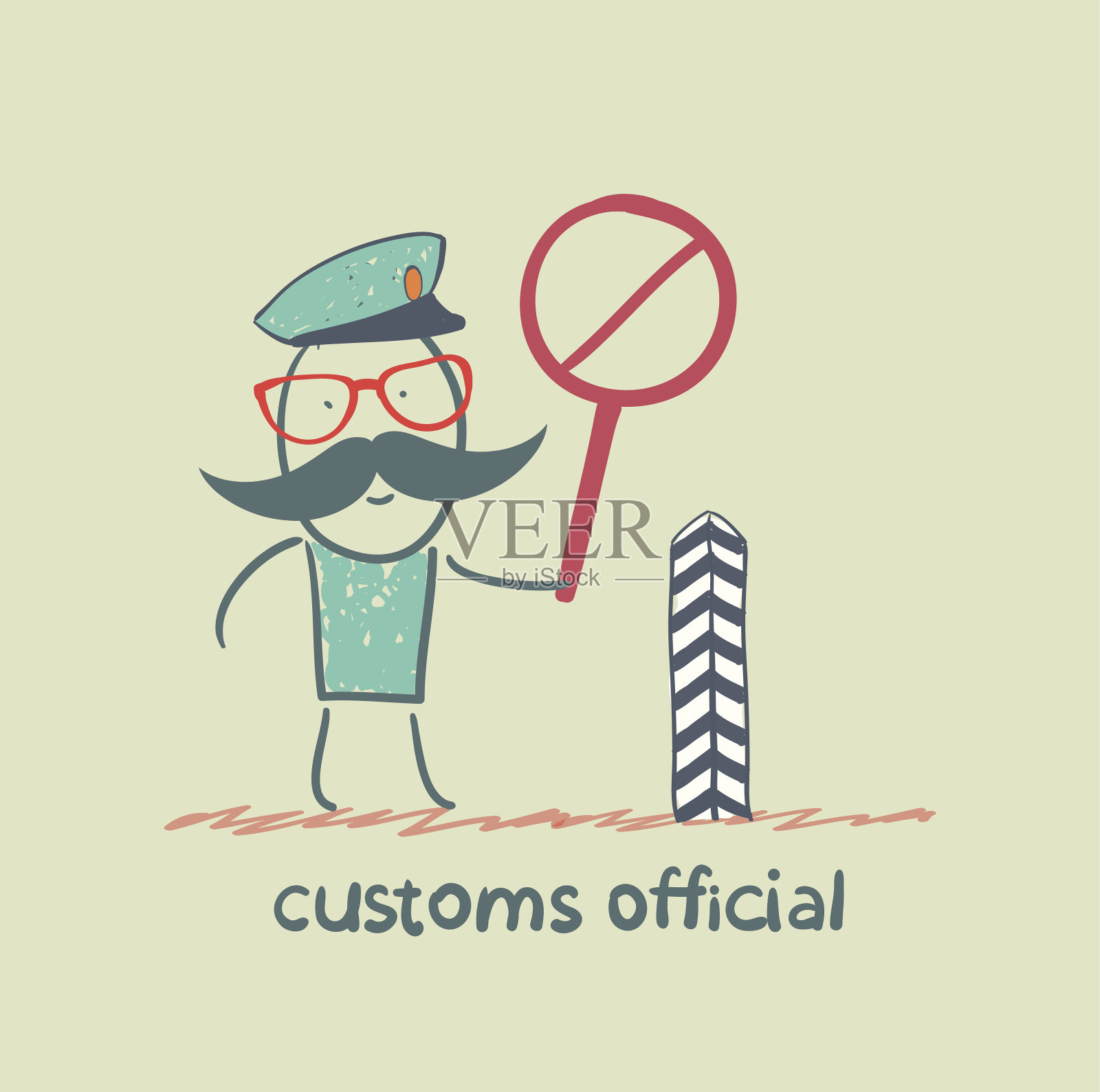 举着停车标志的海关官员插画图片素材