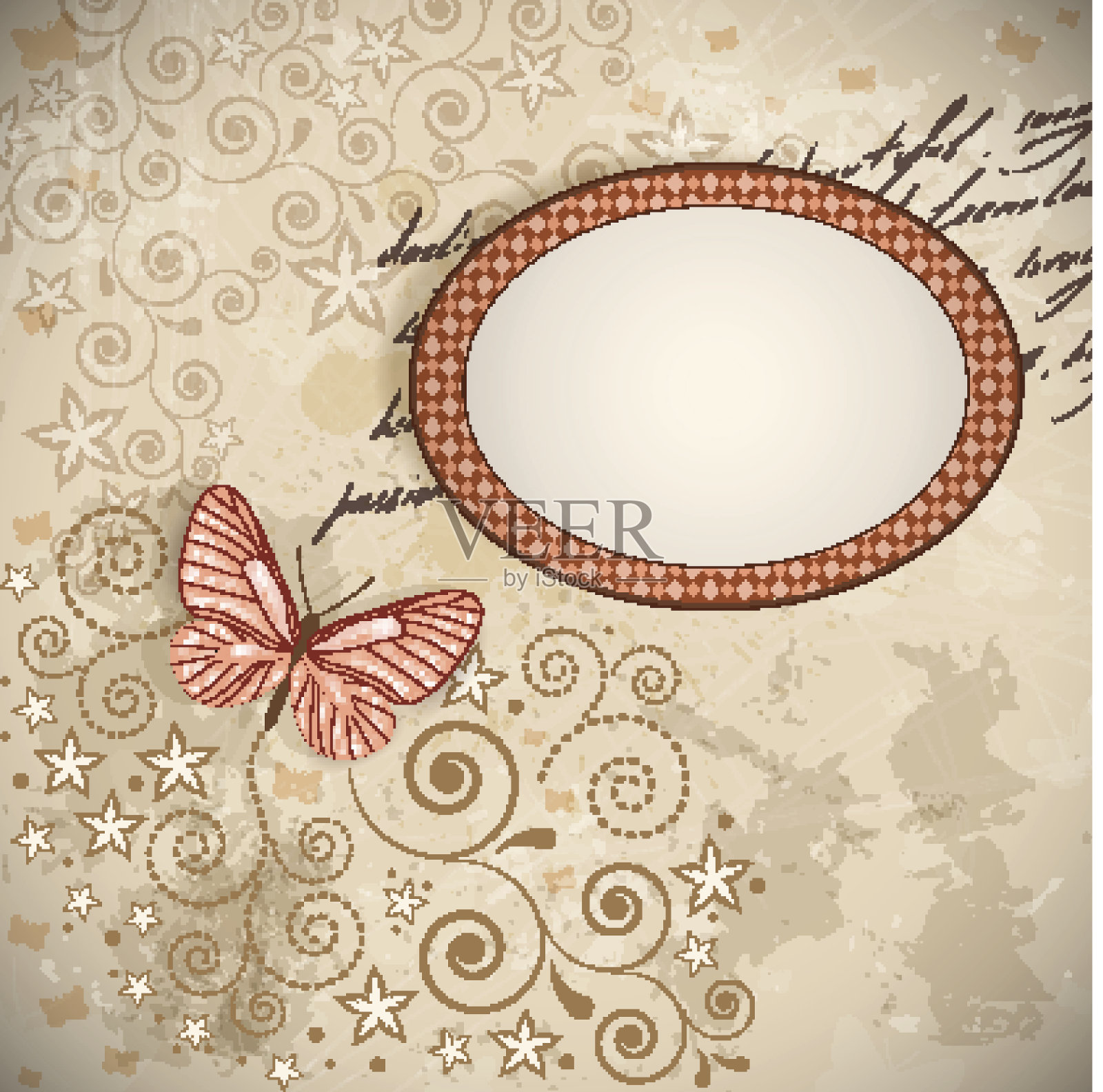 向量花卉背景与蝴蝶。插画图片素材