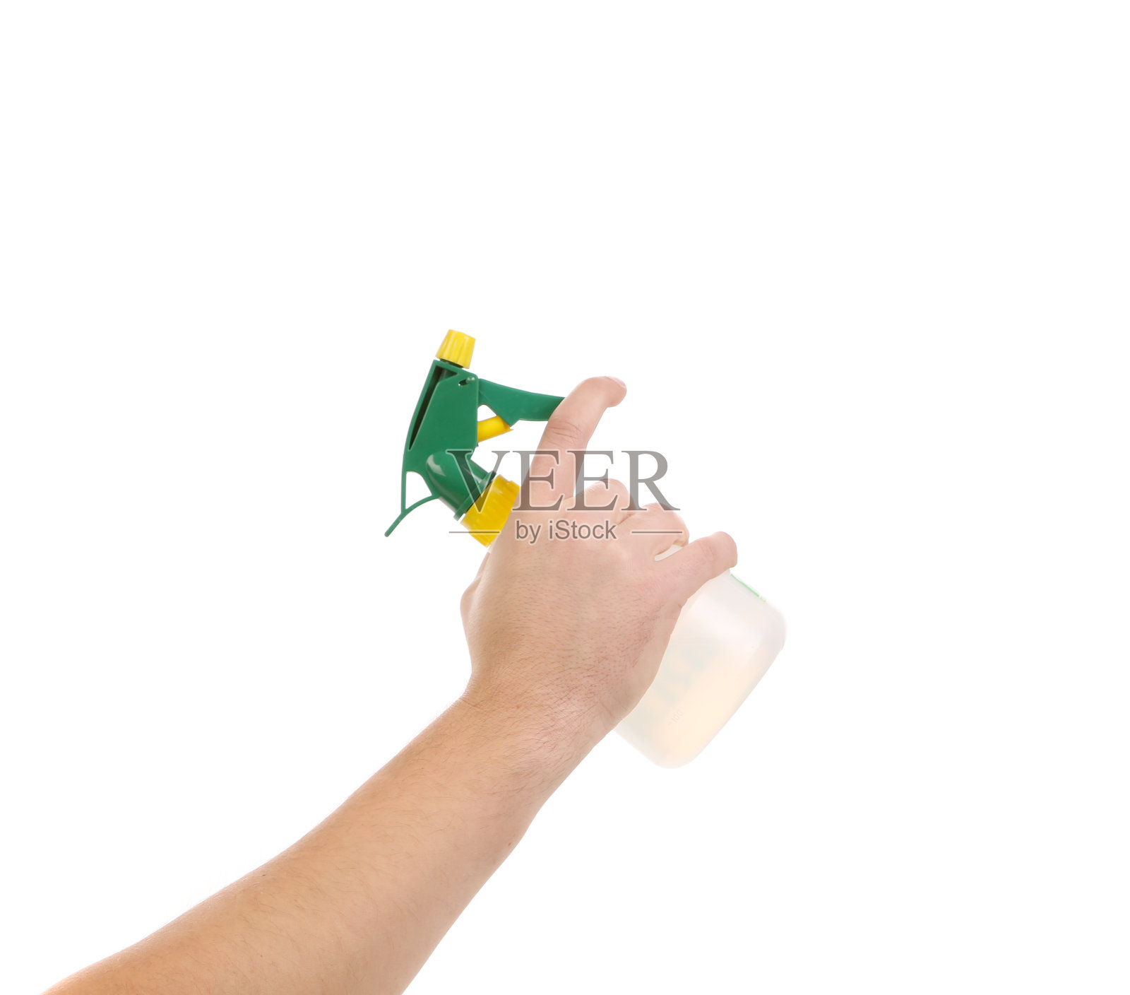 手里拿着白色塑料喷雾器照片摄影图片