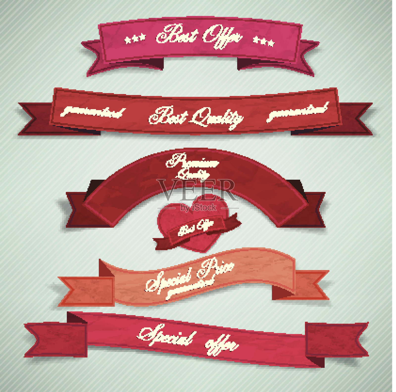 一套丝带，标签，标签。复古的风格插画图片素材