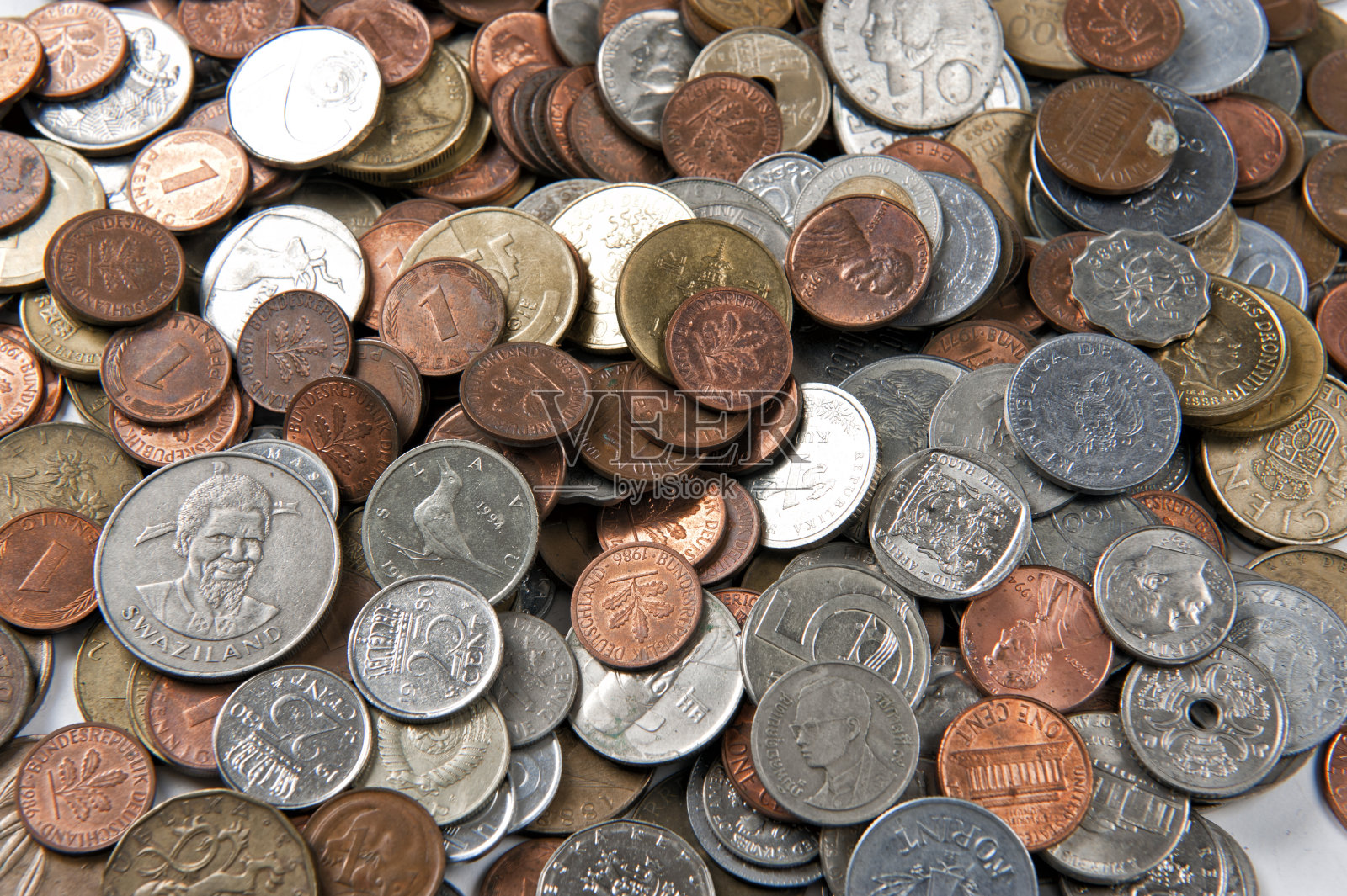 不同货币的硬币照片摄影图片