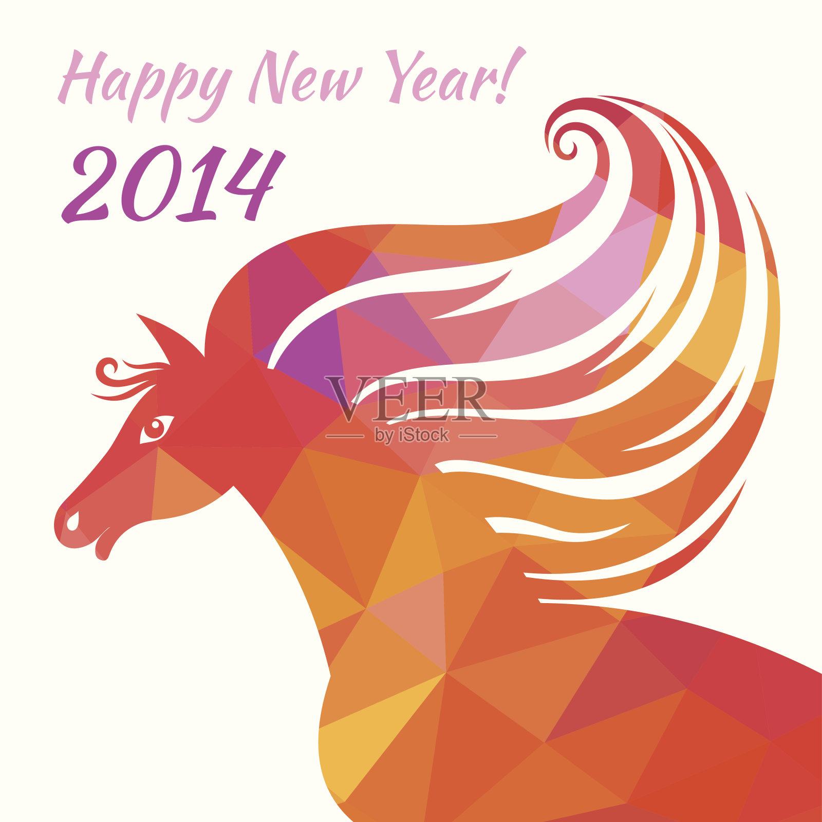 马-新年快乐。几何形状的抽象插图。插画图片素材