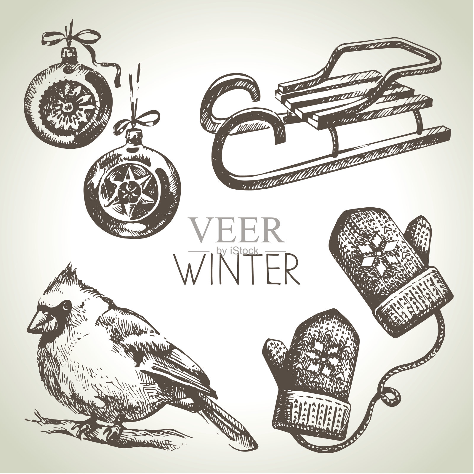 手绘冬季圣诞套装插画图片素材