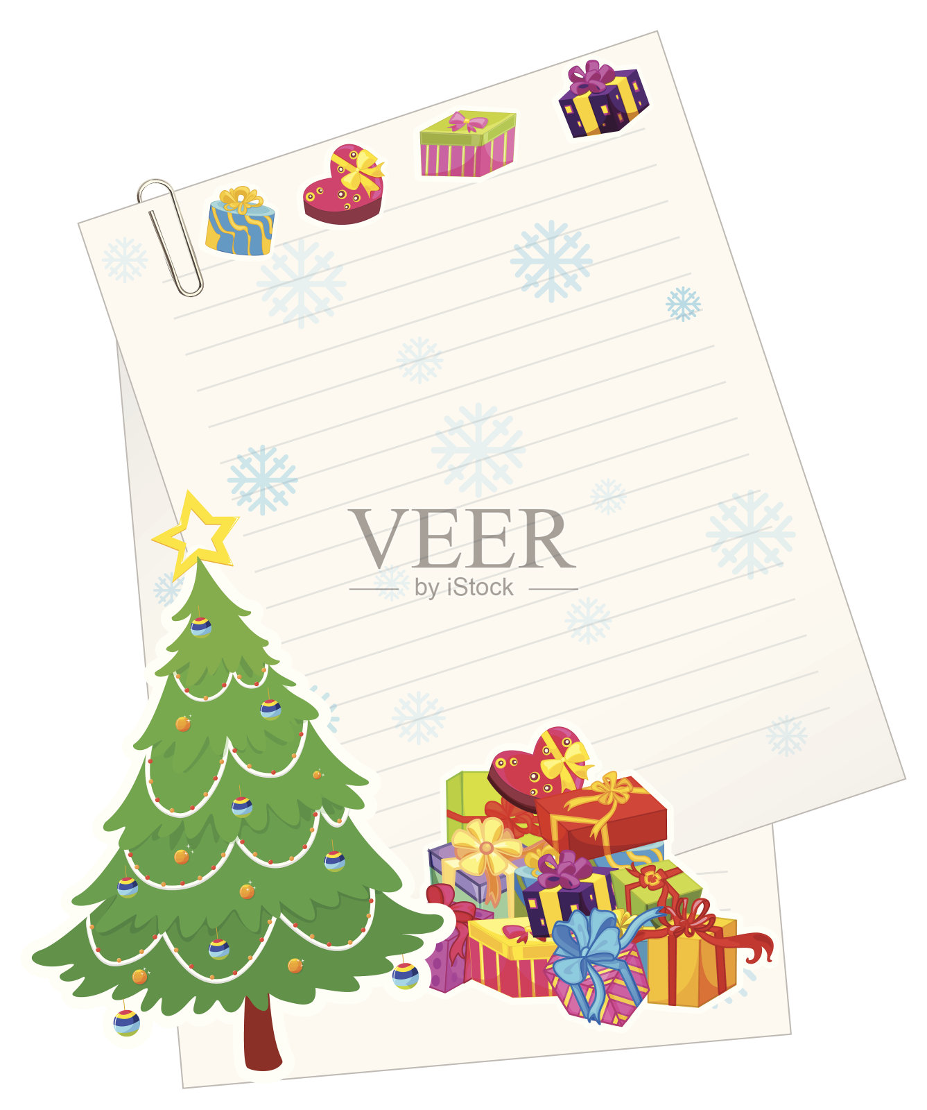 圣诞树，礼品盒和纸纸条插画图片素材