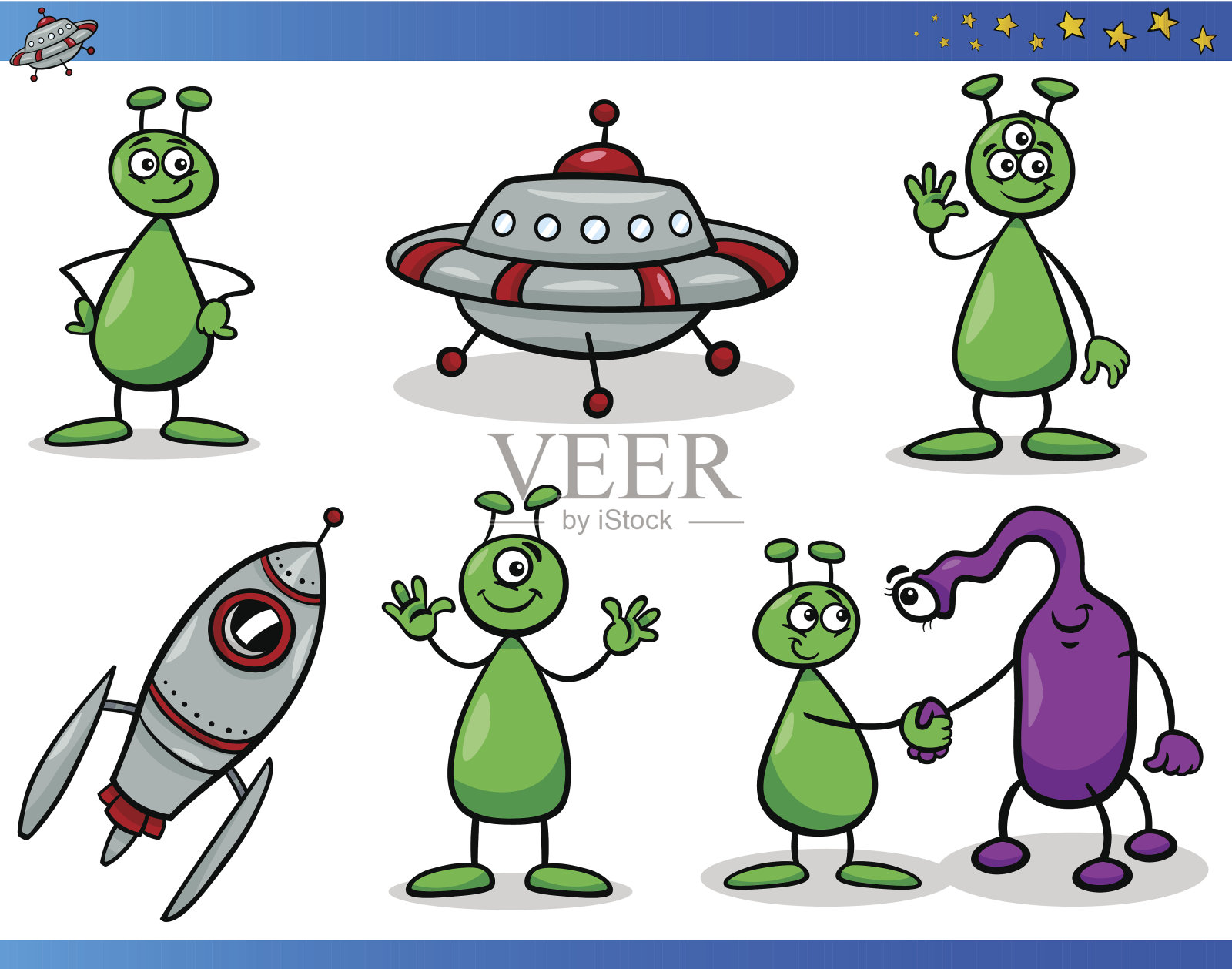 外星人或火星卡通人物设置插画图片素材