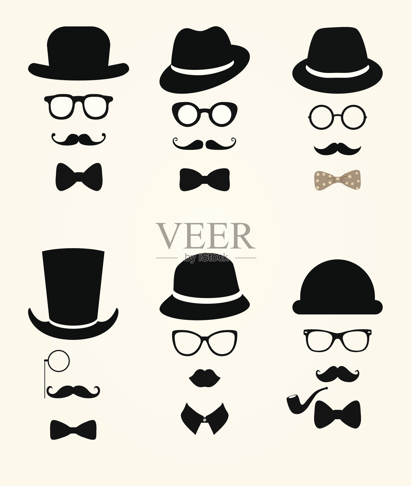 潮人复古复古的图标集插画图片素材