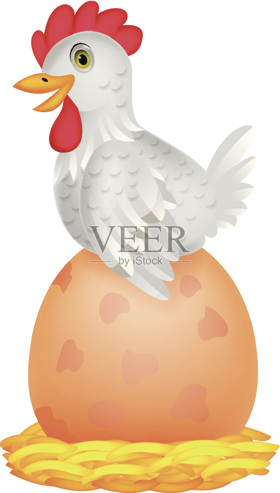 母鸡卡通与巨大的鸡蛋插画图片素材