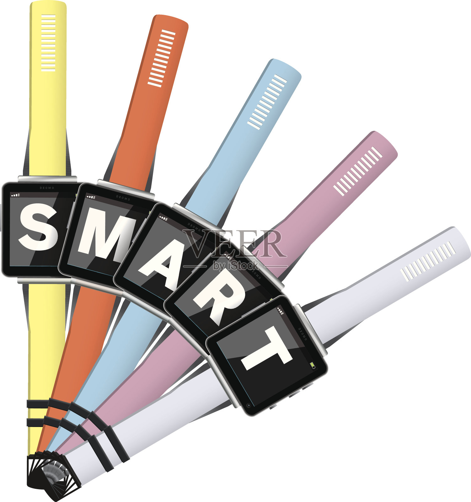 彩色智能手表与智能资本插画图片素材