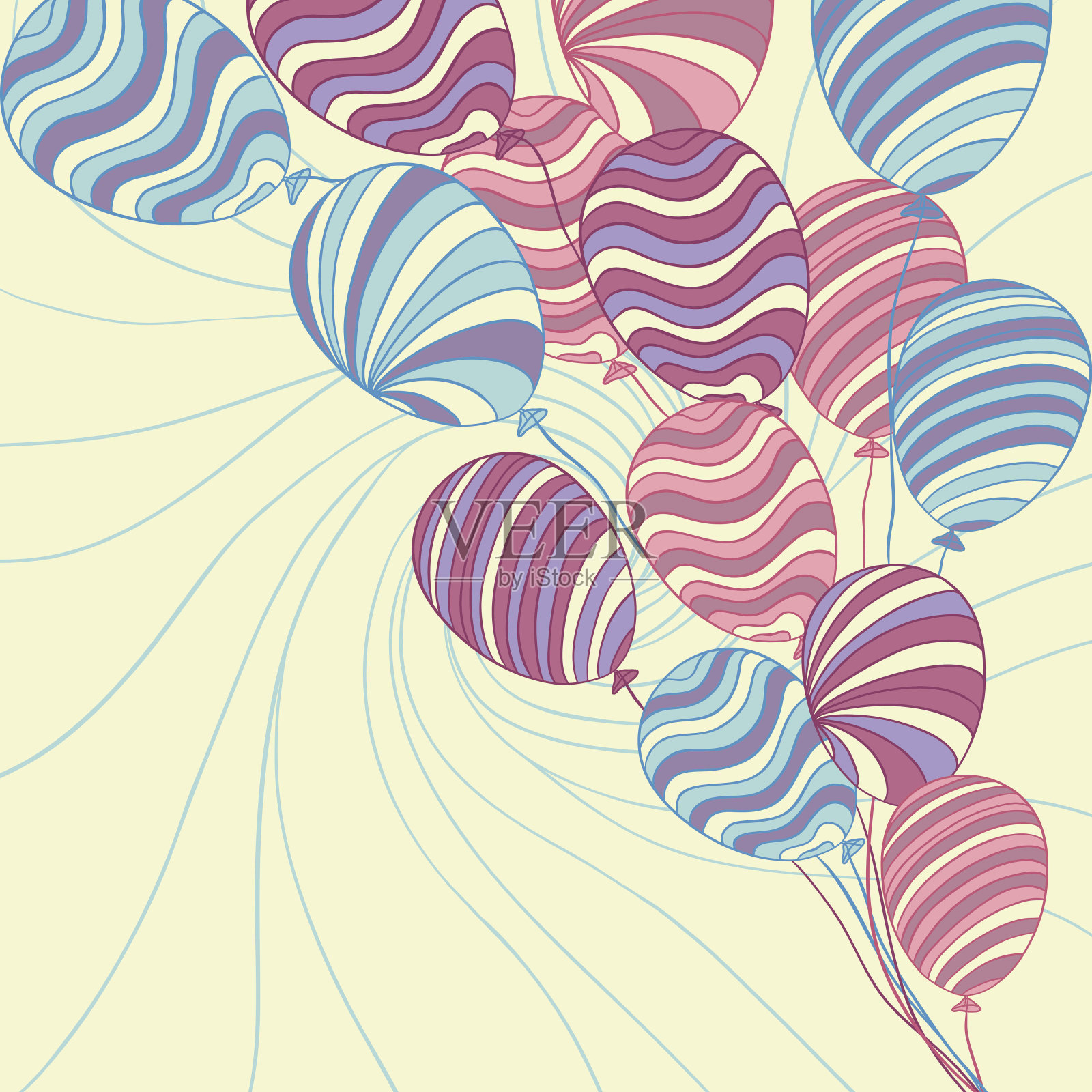 背景与彩色手绘矢量气球。插画图片素材