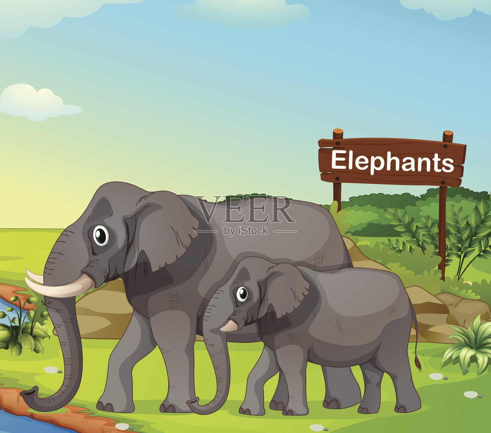 又小又大的大象带着招牌插画图片素材