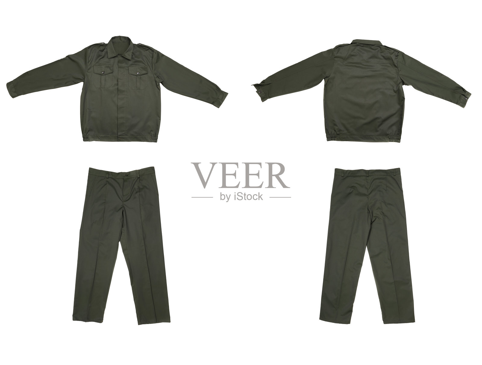 一件绿色工作服。照片摄影图片