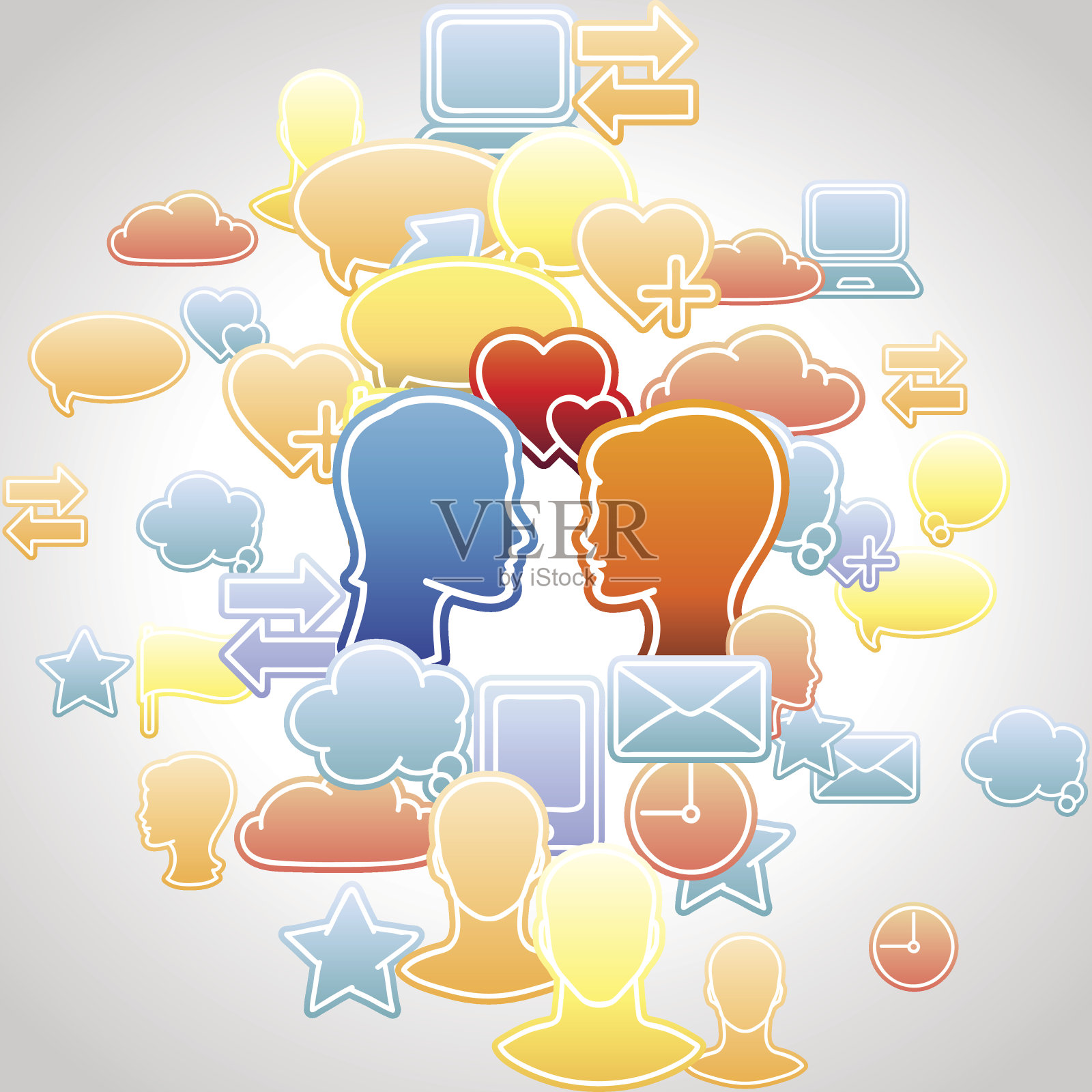 社交媒体，全球计算机网络中的交流插画图片素材