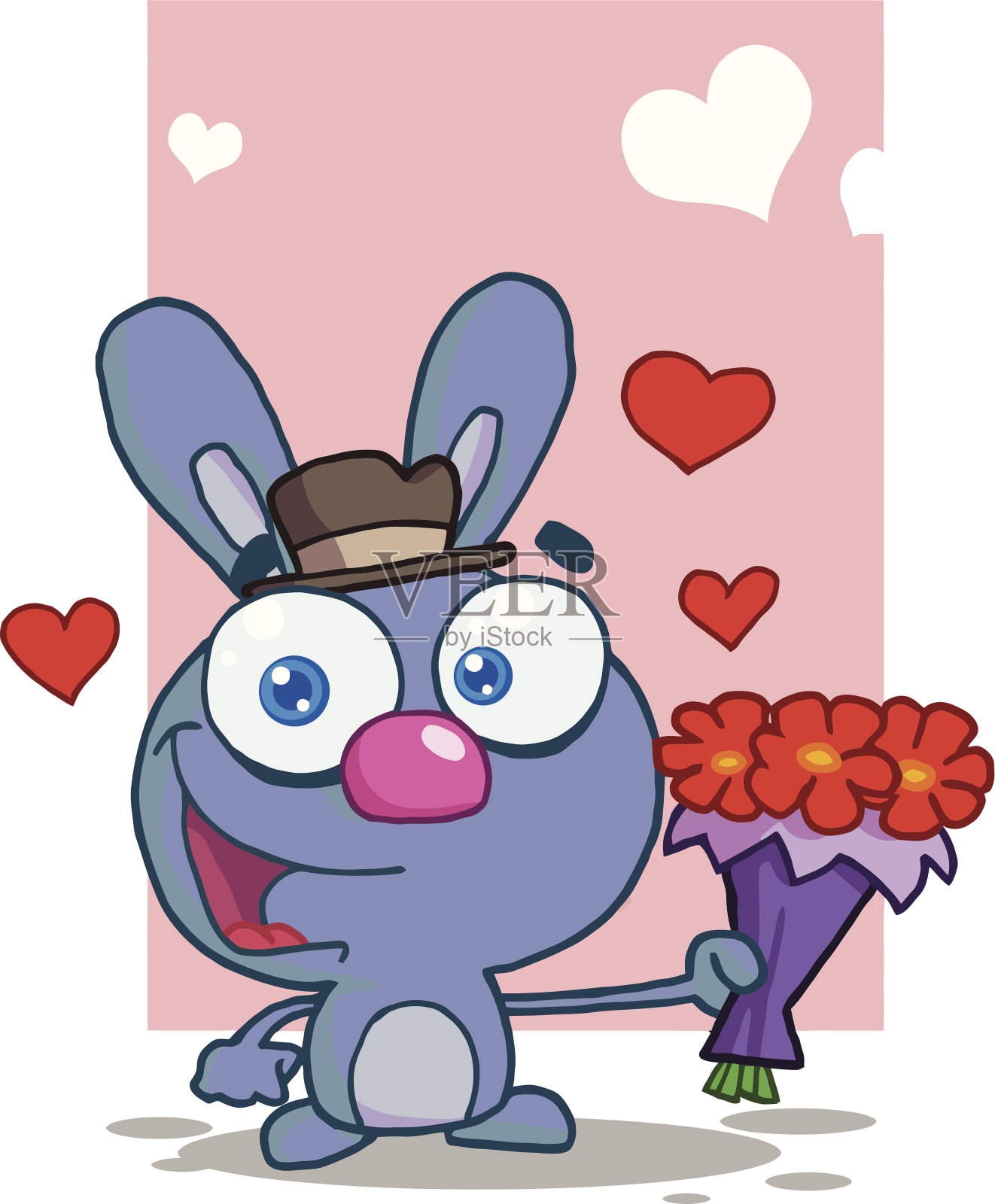 带着花和背景的兔子设计元素图片