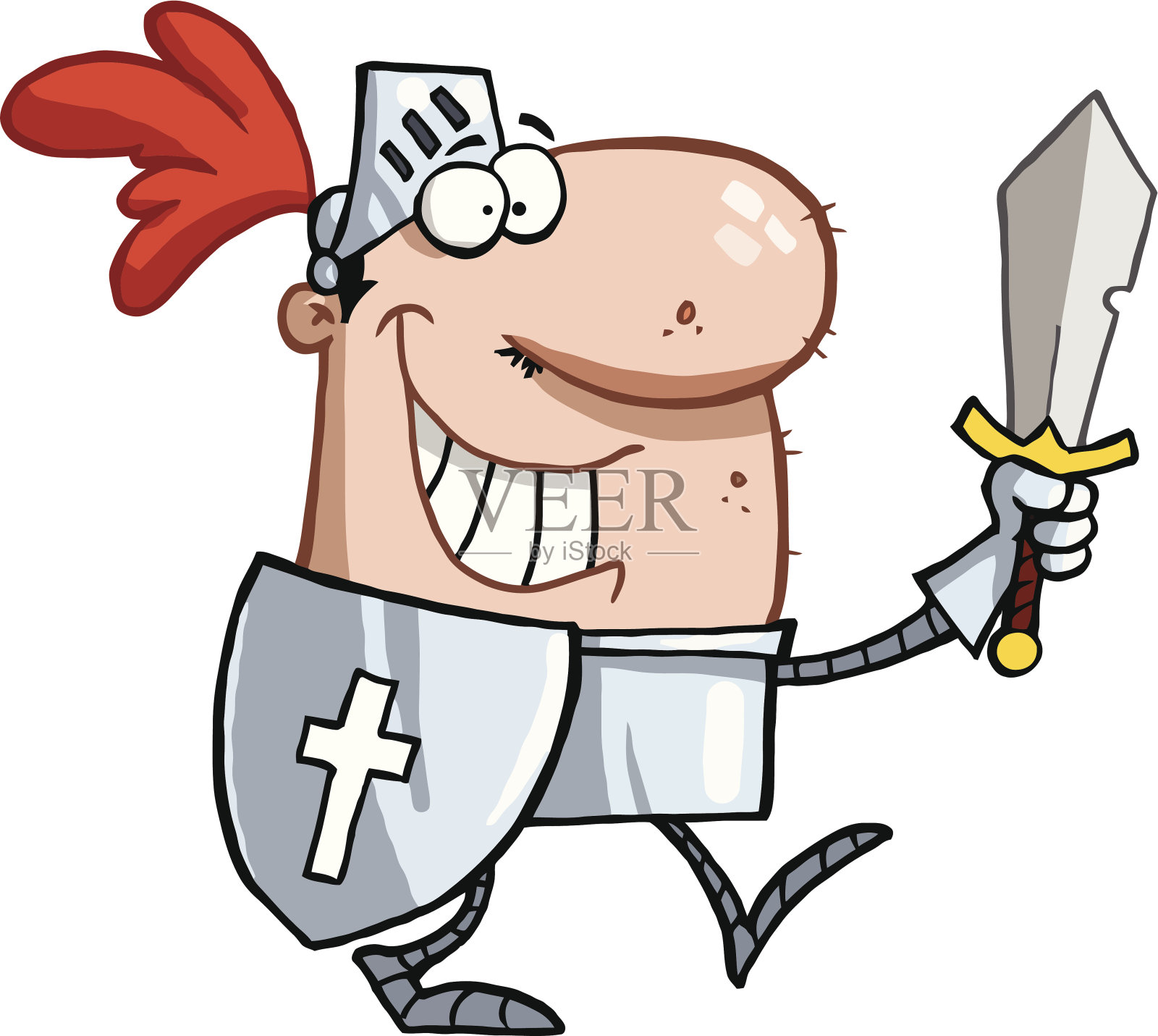 带剑和盾的微笑骑士插画图片素材