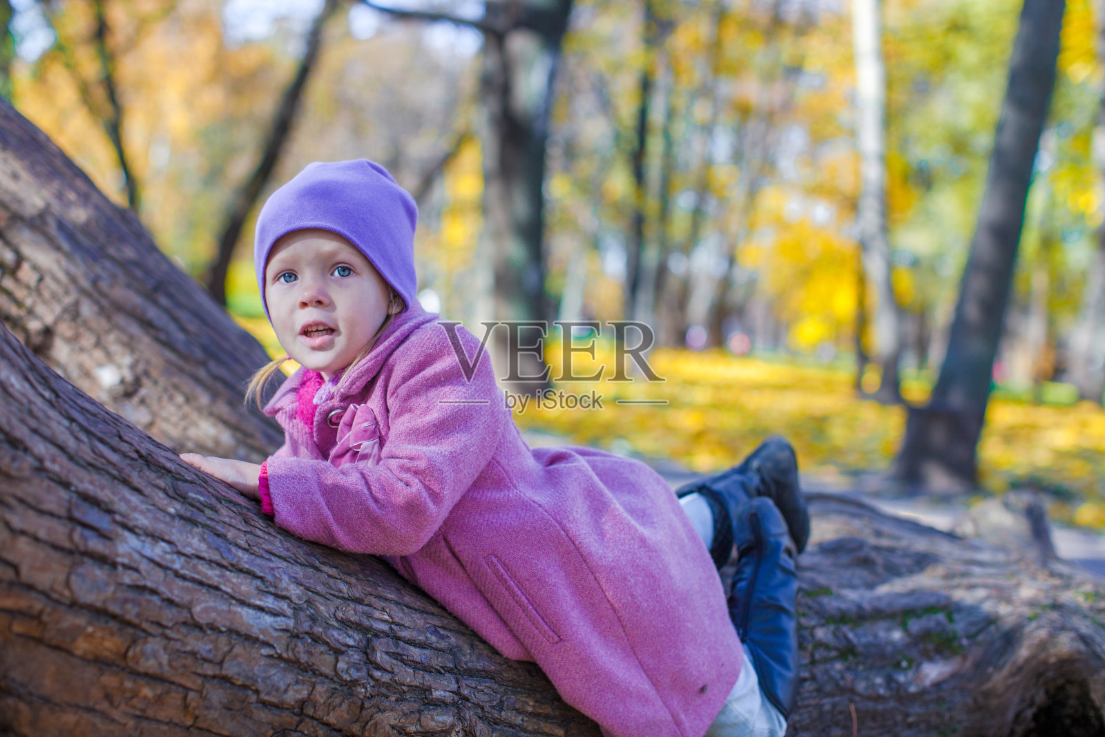 秋天公园里快乐的小女孩照片摄影图片
