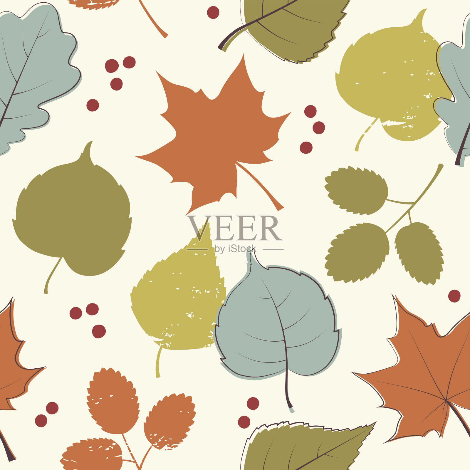 无缝图案与秋叶插画图片素材