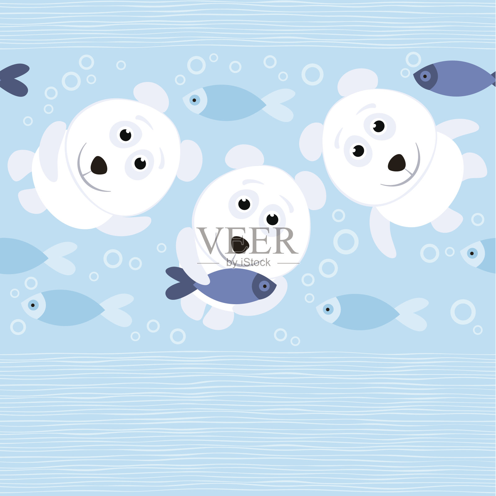 无缝模式与北极熊和鱼类。插画图片素材