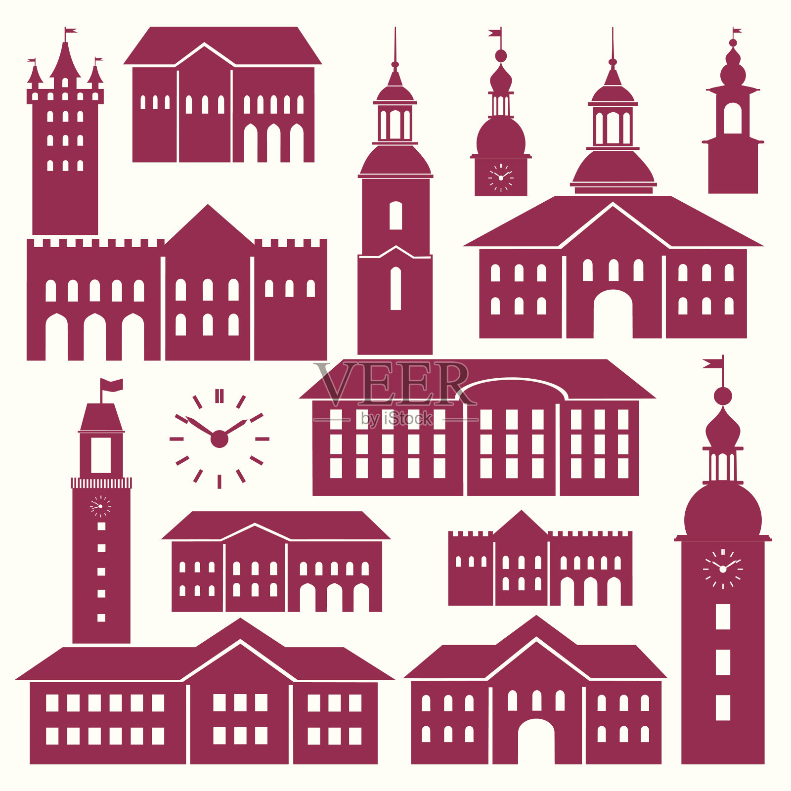 矢量古城元素插画图片素材