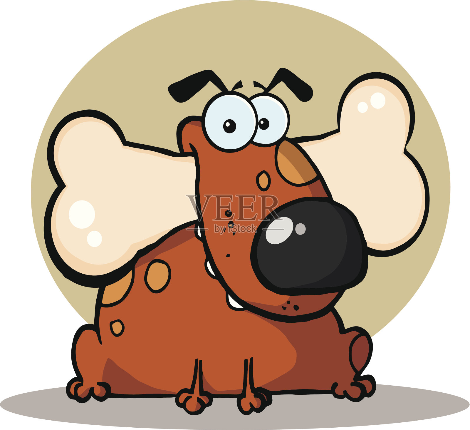 嘴中有大骨头的胖狗和背景设计元素图片