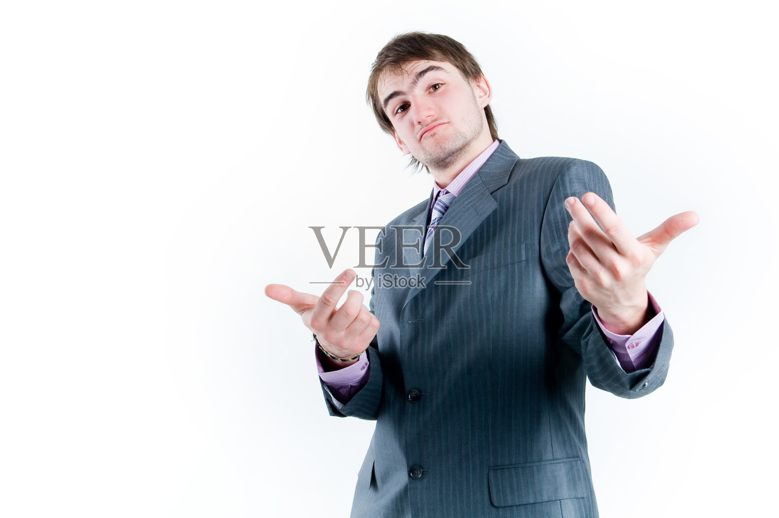 有趣的商人打着手势照片摄影图片