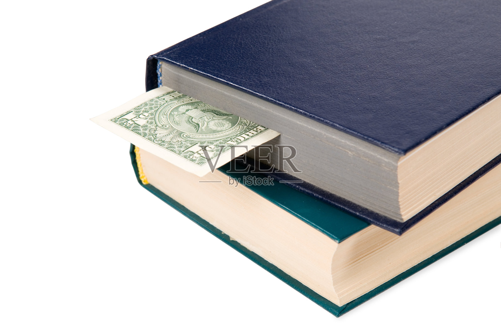 两本书和一美元照片摄影图片