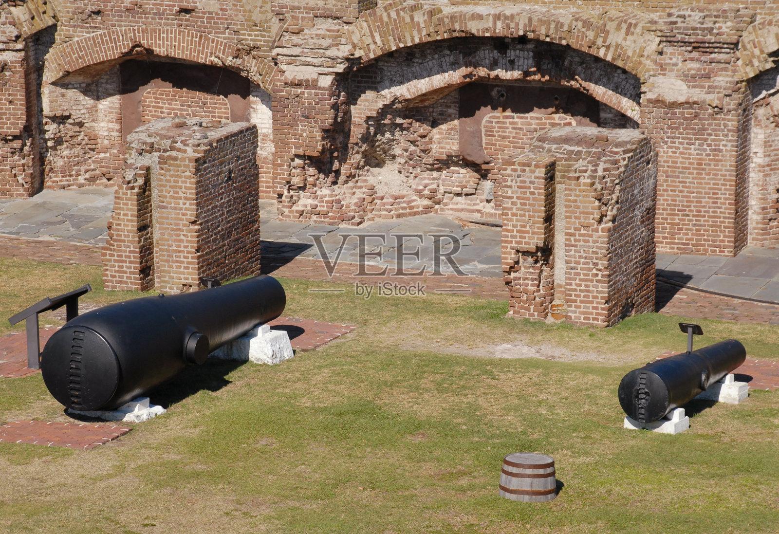 萨姆特堡国家纪念碑上展出的大炮照片摄影图片