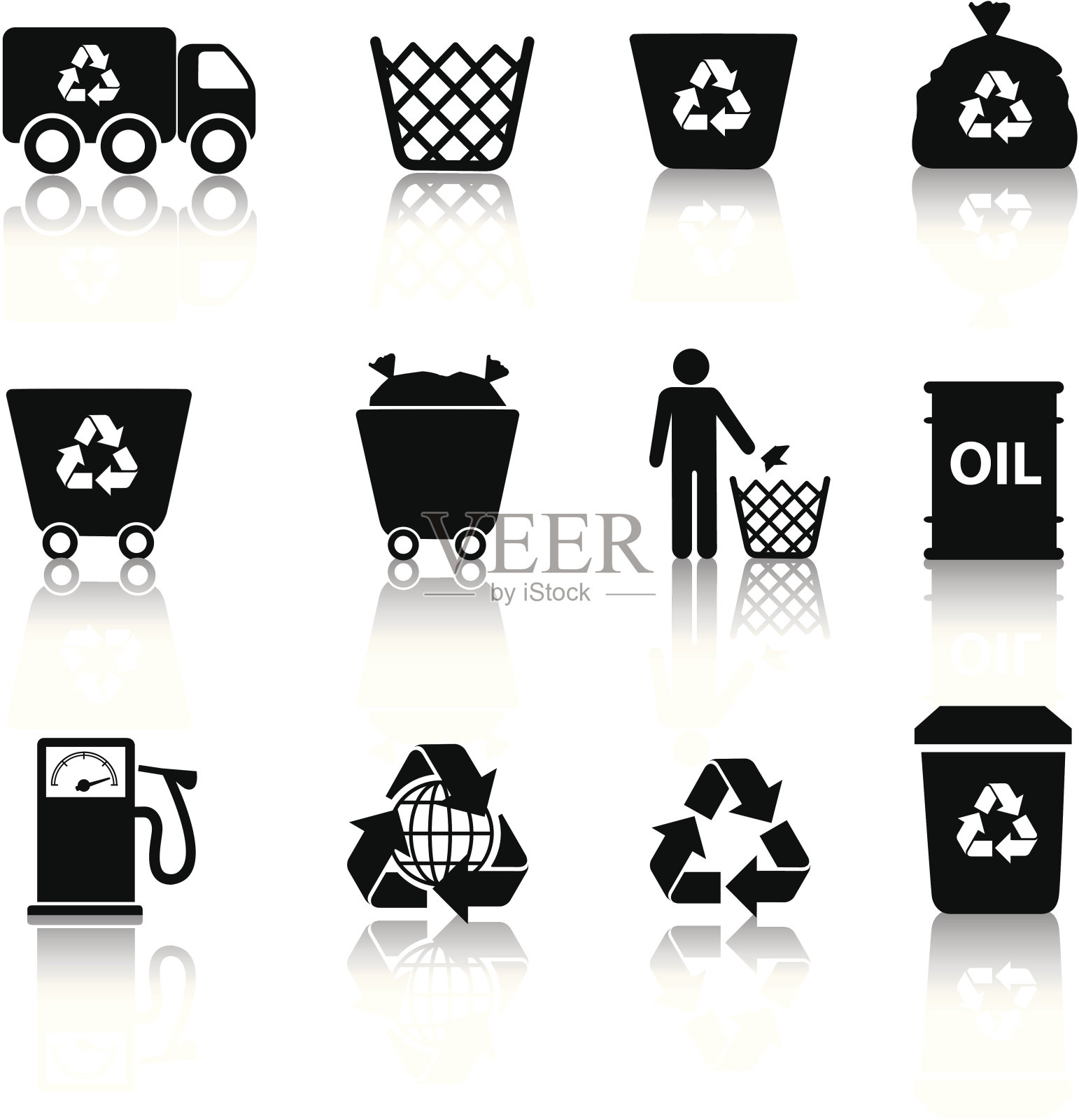 生态循环图标设置在黑色剪影插画图片素材