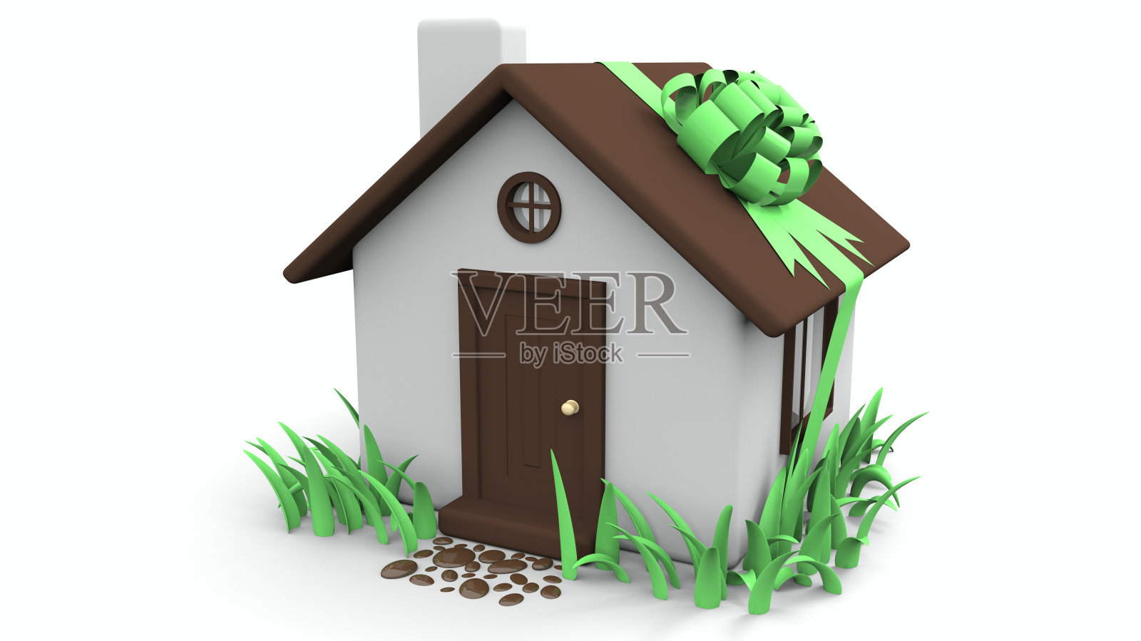 小房子3d草和弓照片摄影图片